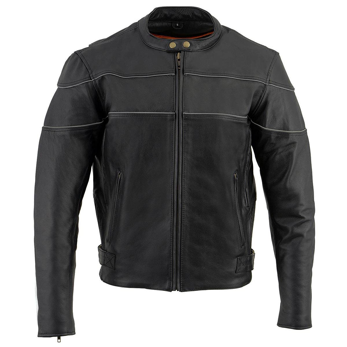 Milwaukee Leather Men's Reaper Black LKM1785 Stretch Motorcycle Jacket with Reflective Piping - Waterproof Biker Jacket for Riding & Outdoor Adventures