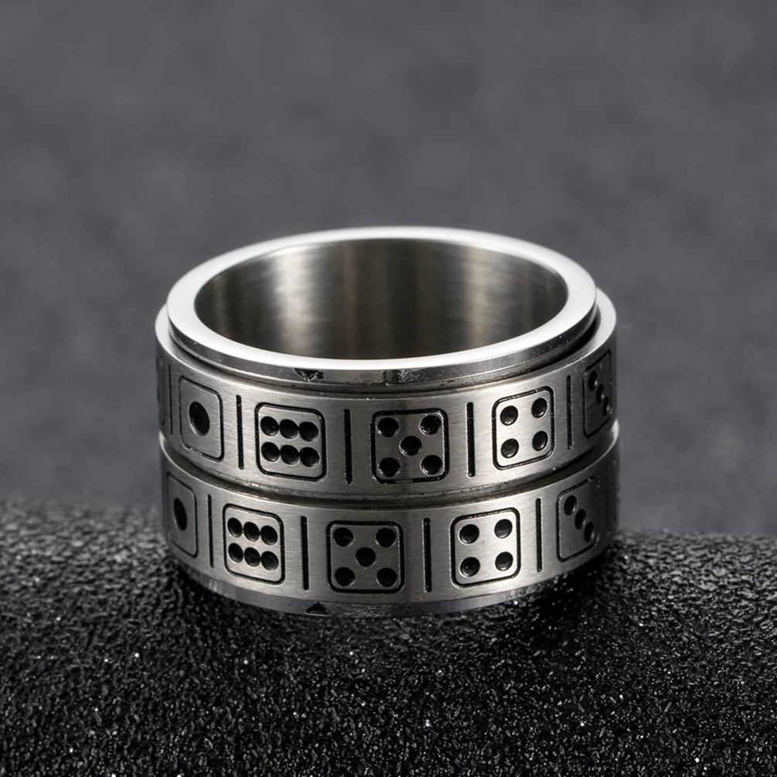 Anti-Anxiety Ring for Men - Stainless Steel Vintage Dice Pattern Fidget Spinner Ring | Stress Relief, Engagement Jewelry | Perfect for ADHD, Anxiety Relief & Office Focus