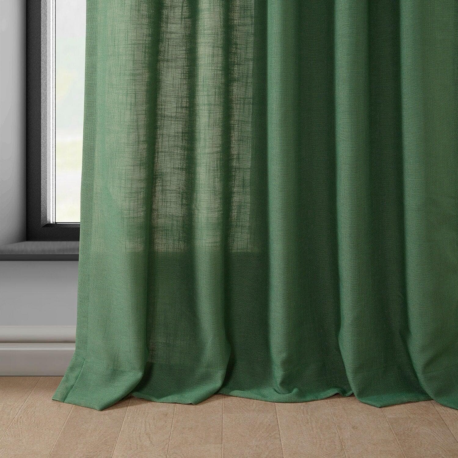 Green Classic Faux Linen Curtains - Elegant Window Treatments for Living Room, Bedroom & Home Decor