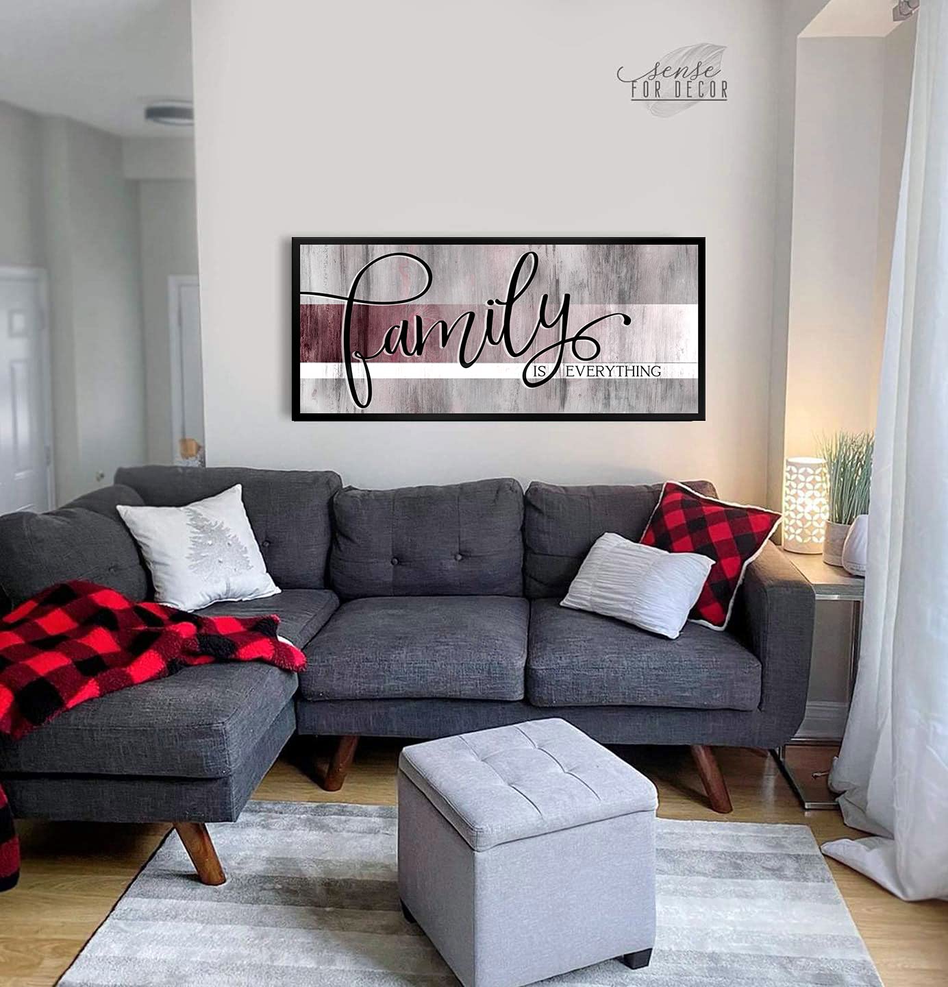 Farmhouse Decor Canvas Wall Art - Wine Red 60x27 Frame for Living Room