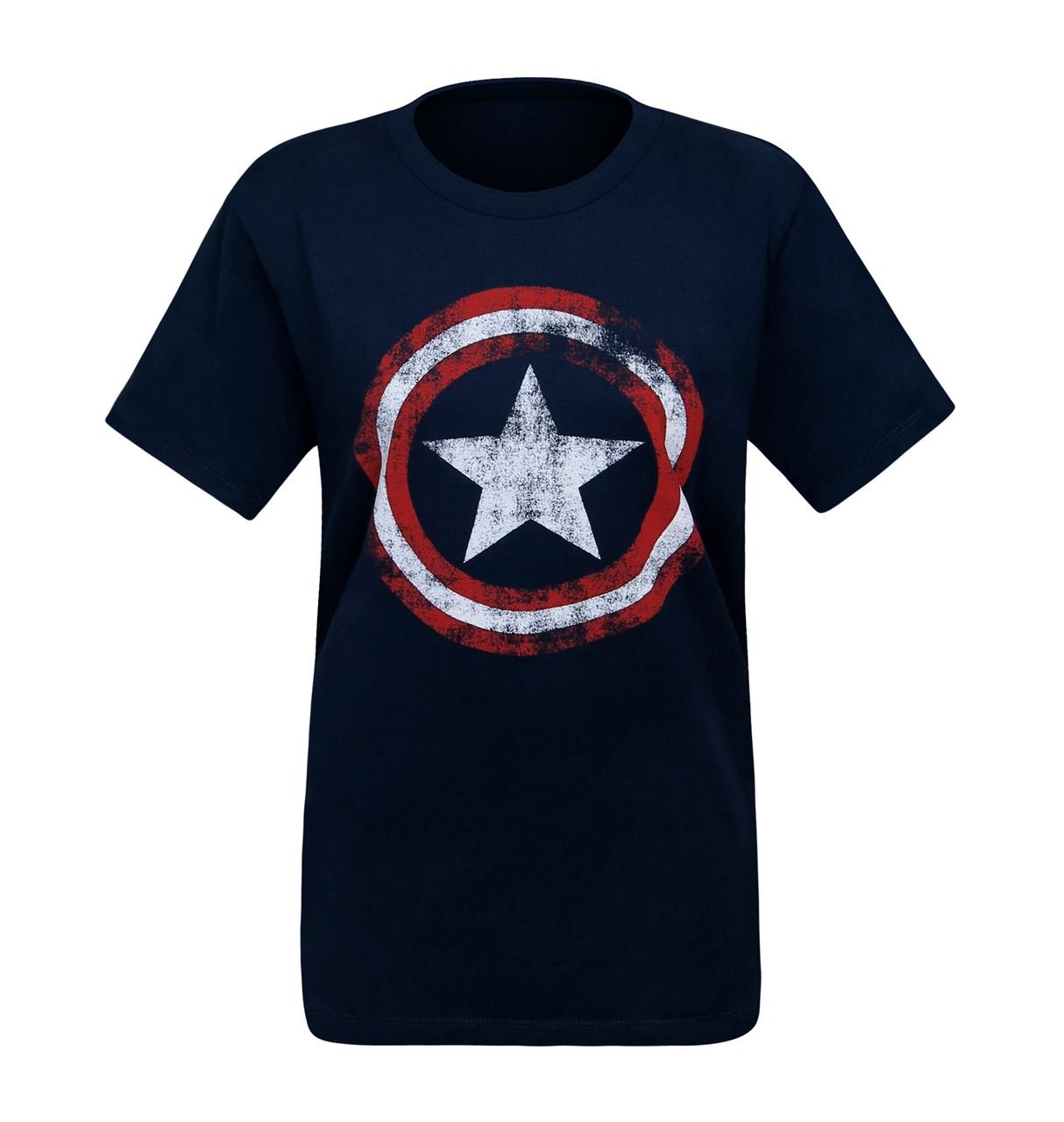 Captain America Women's Distressed Symbol T-Shirt - Vintage Style CLAS Blue Cotton Tee | Marvel Superhero Cosplay, Comic Con Outfit, Casual Streetwear