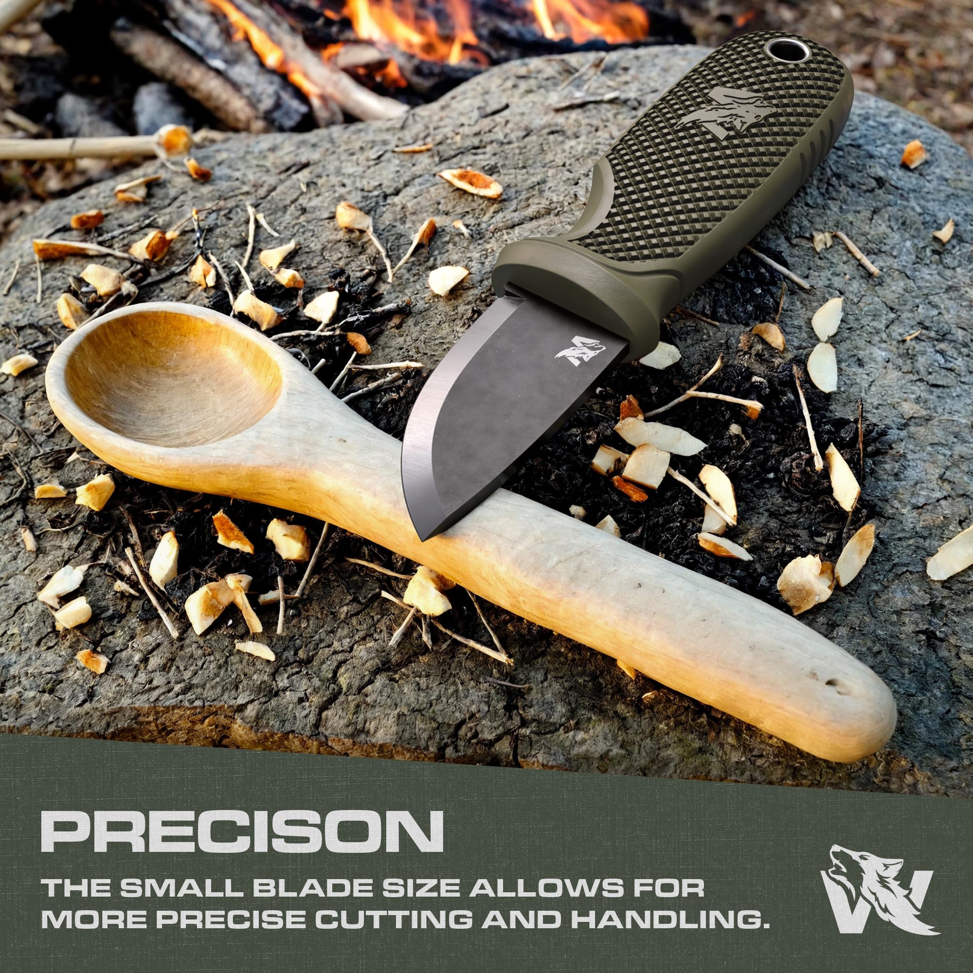 W-MINI 2 - Compact EDC Neck Knife with Sheath - Tactical Fixed Blade Knife for Outdoor Survival, Camping & Everyday Carry - Includes Necklace, Belt Clip & Fire Starter - Full Tang Design for Durability