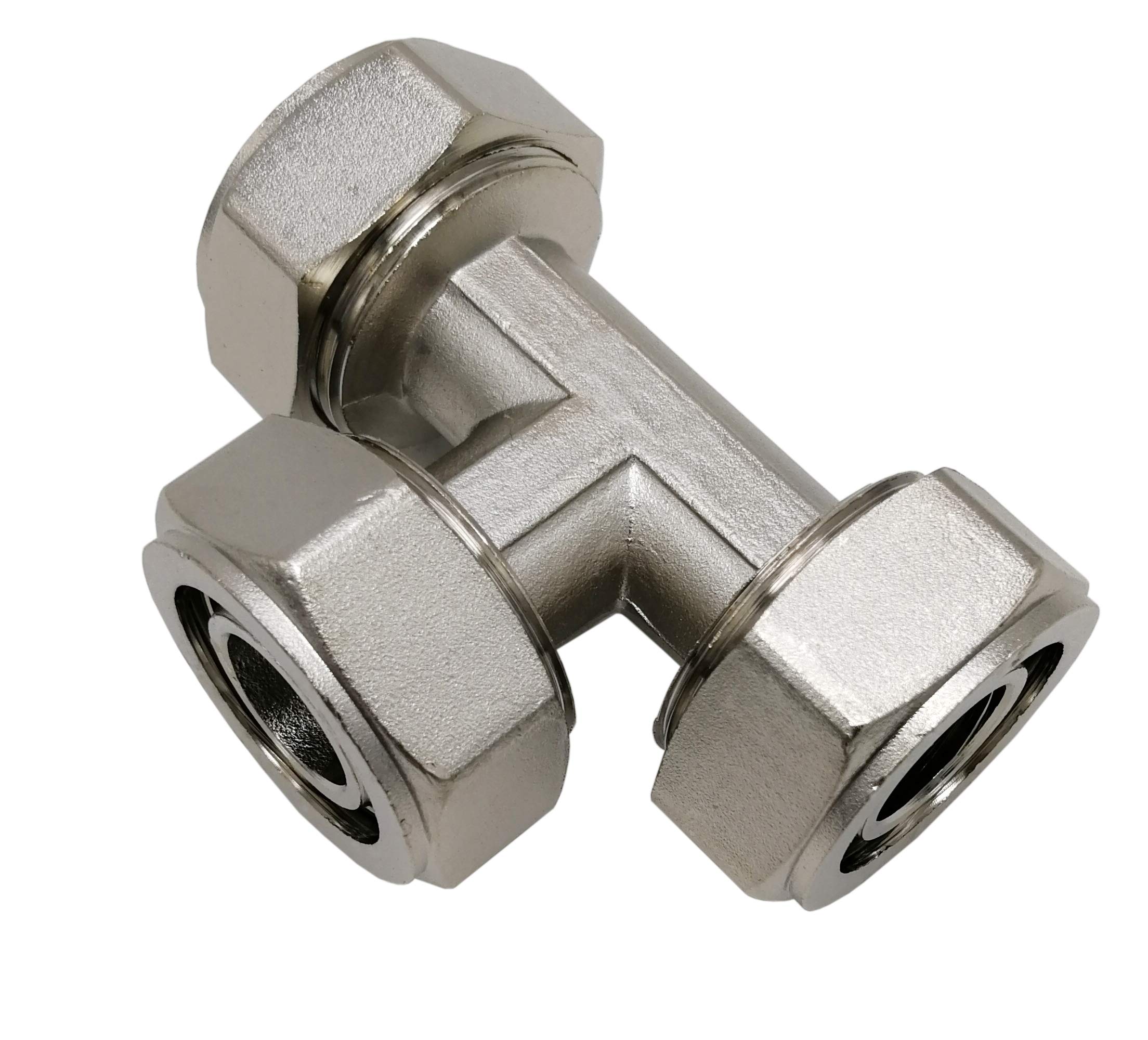 NYSUS 1/2 Inch Equal Tee Fitting - 2 Pack Brass Tube Connector for 1/2 Inch Tubing System - Perfect for Plumbing, HVAC, and Water Supply Applications