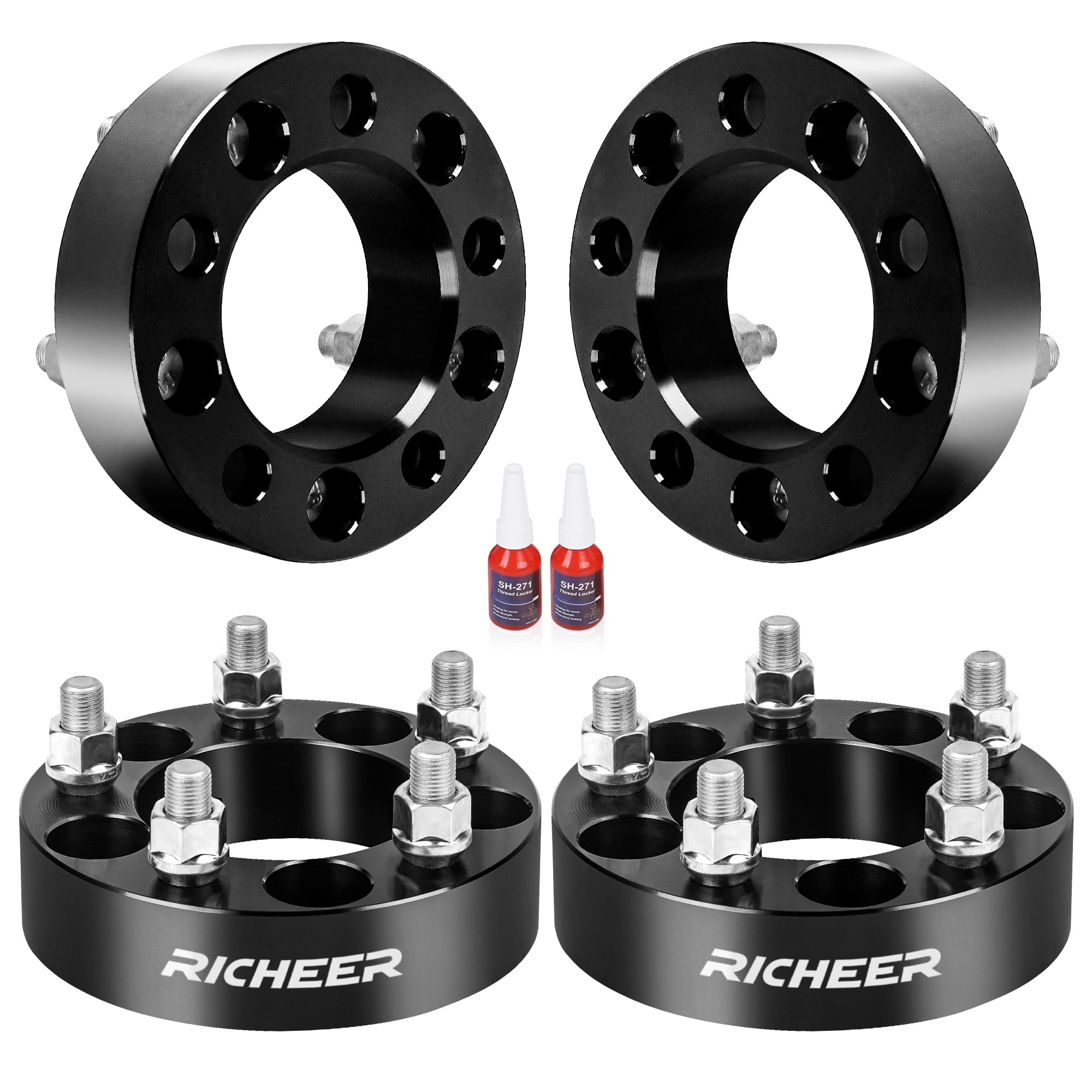 Richeer 5x4.5 Wheel Spacers 1.5 inch (4PCS) - Compatible with Jeep Wrangler YJ TJ XJ KJ KK ZJ, Ford Explorer Mustang Edge Ranger - 5x114.3mm 5 Lug Forged Wheel Spacers with 1/2-20 Studs & 82.5mm Center Bore - Perfect for Off-Roading, Lifting & Custom Wheel Fitment