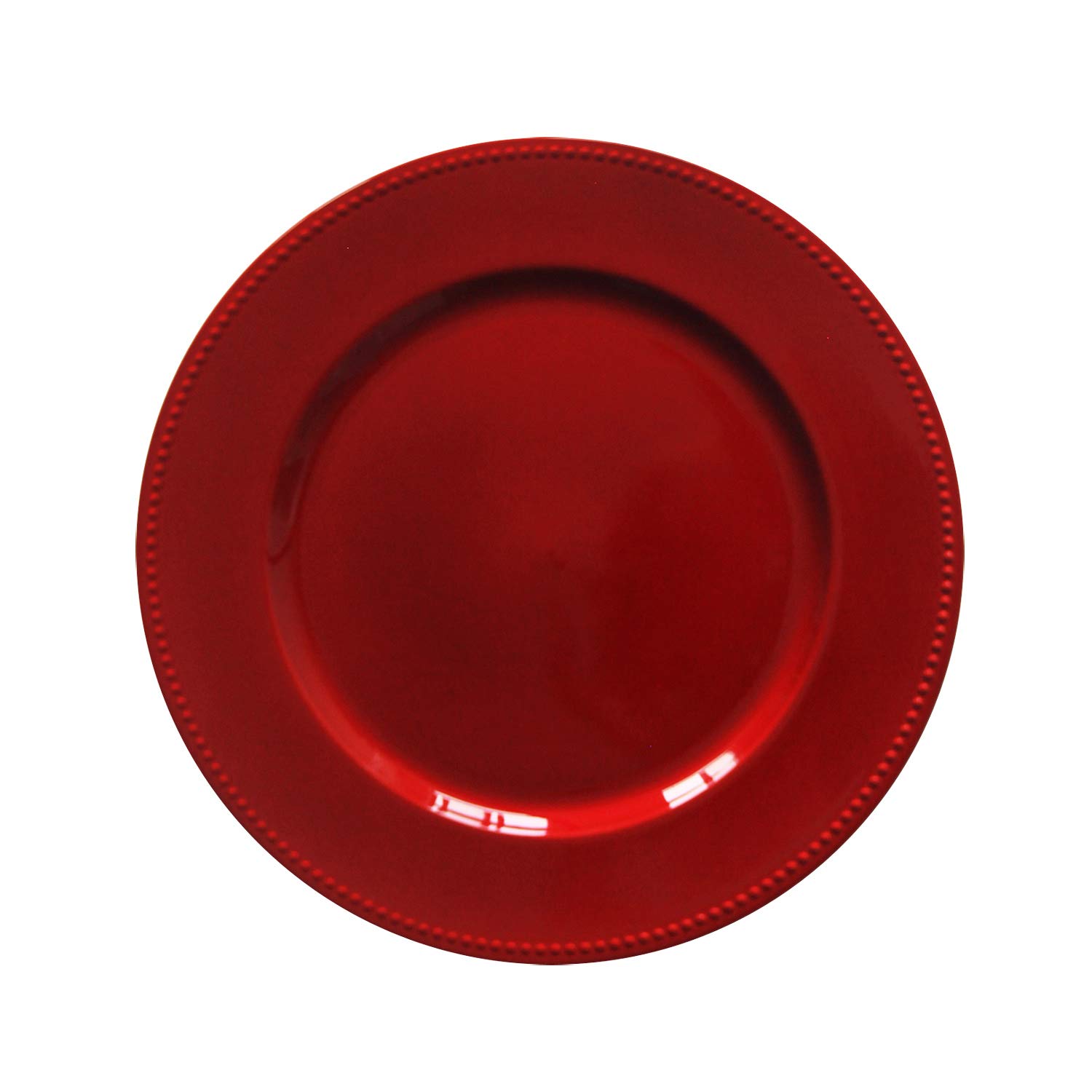 WELMATCH 12-Pack Red Plastic Beaded Charger Plates - 13 Inch Round Decorative Dinner Plates for Wedding, Party, Holiday & Special Events (Set of 12, Elegant Red) - Perfect for Table Settings, Buffets, and Formal Dining Decorations
