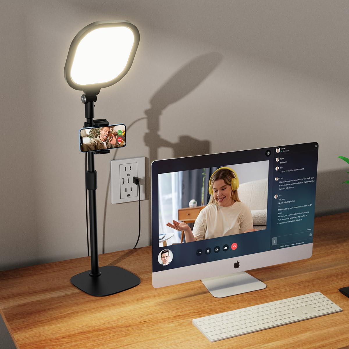 Professional Video Conference Lighting for Zoom Meetings - Adjustable Desk Lamp with 30 Light Modes & Memory Function - Perfect for Home Office, Streaming, Drawing & Online Classes - Flexible Ring Light with Stand for Optimal Lighting Setup