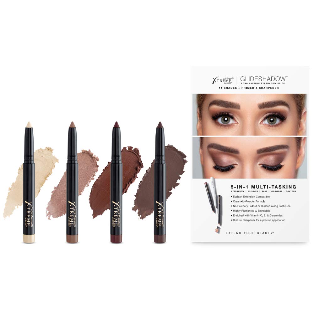Xtreme Lashes Glideshadow Long Lasting Eyeshadow Stick Quad Collection - Cream to Powder Formula, No Fallout, Lash Extension Safe - Perfect for Day to Night Makeup & Professional Use