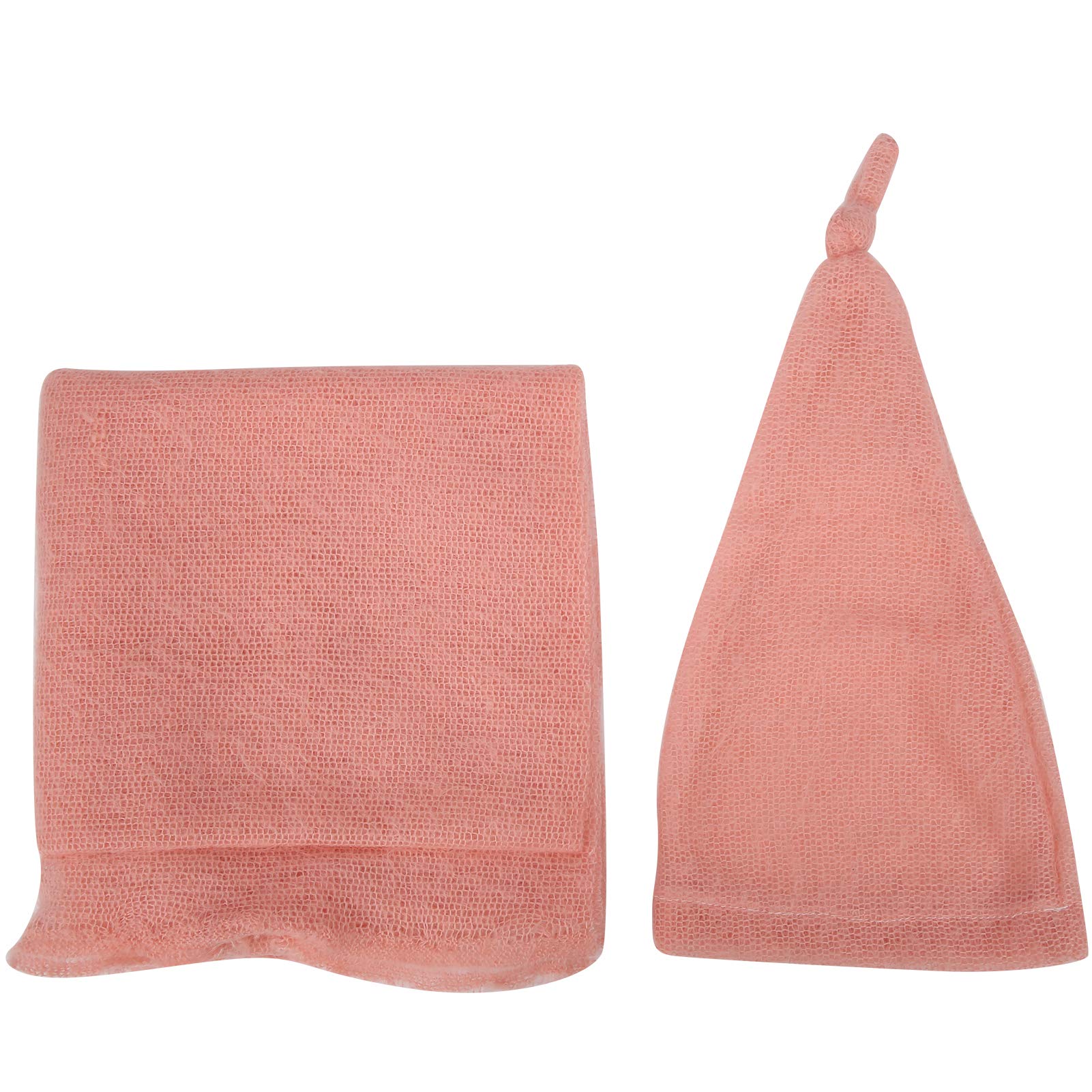 Premium Mohair Baby Stretch Wrap Hat & Swaddle Blanket Set - Soft Newborn Photography Props for Boys & Girls - DIY Infant Photo Shoot Outfits & Basket Accessories (Pink) - Perfect for First Birthday, Christening & Family Portrait Sessions