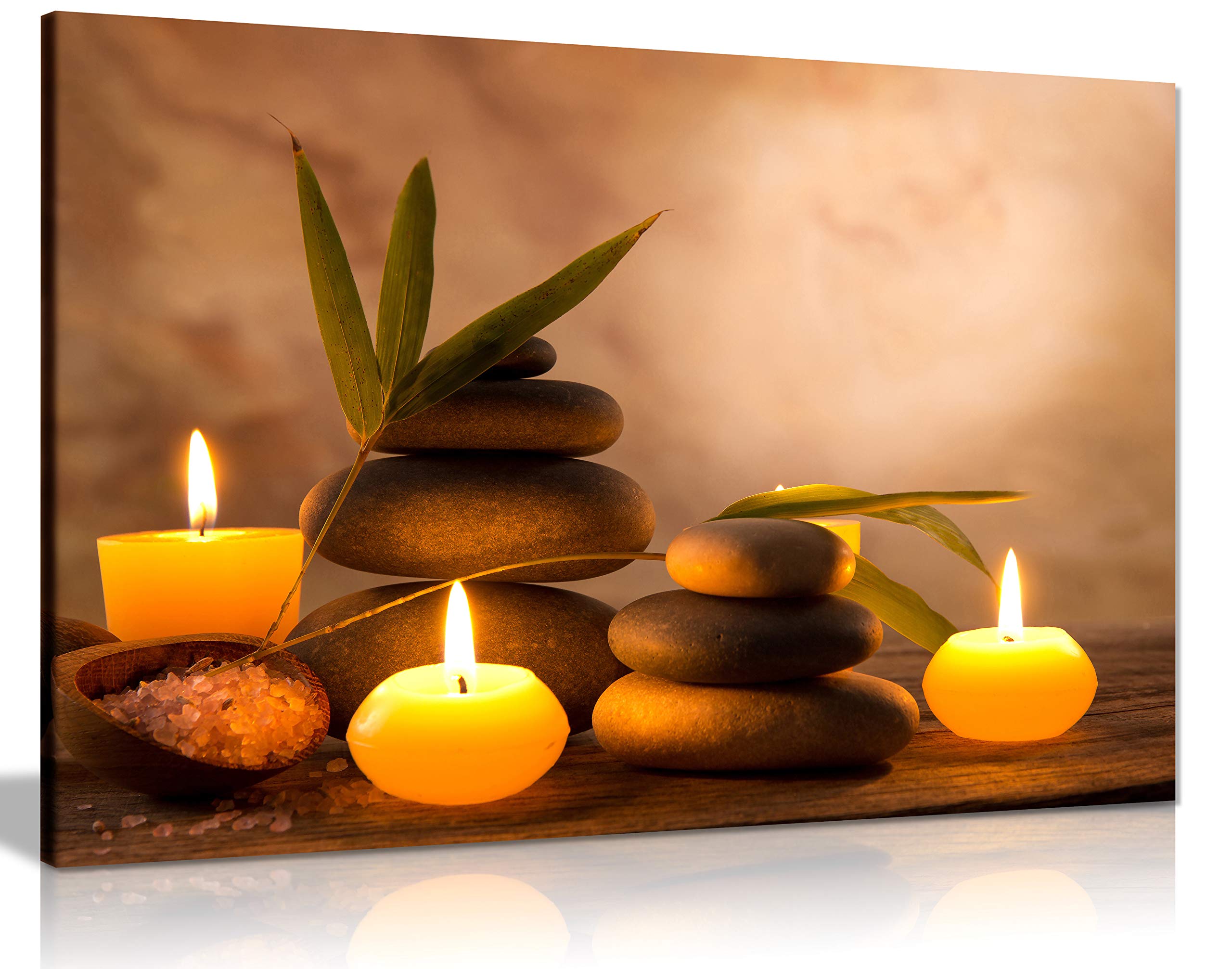 Panther Print Canvas Wall Art - Framed Pictures for Bathroom Decor, Aromatic Candles & Zen Stones - 36x24 Inch Jungle Theme Home Decor for Living Room, Bedroom, or Office