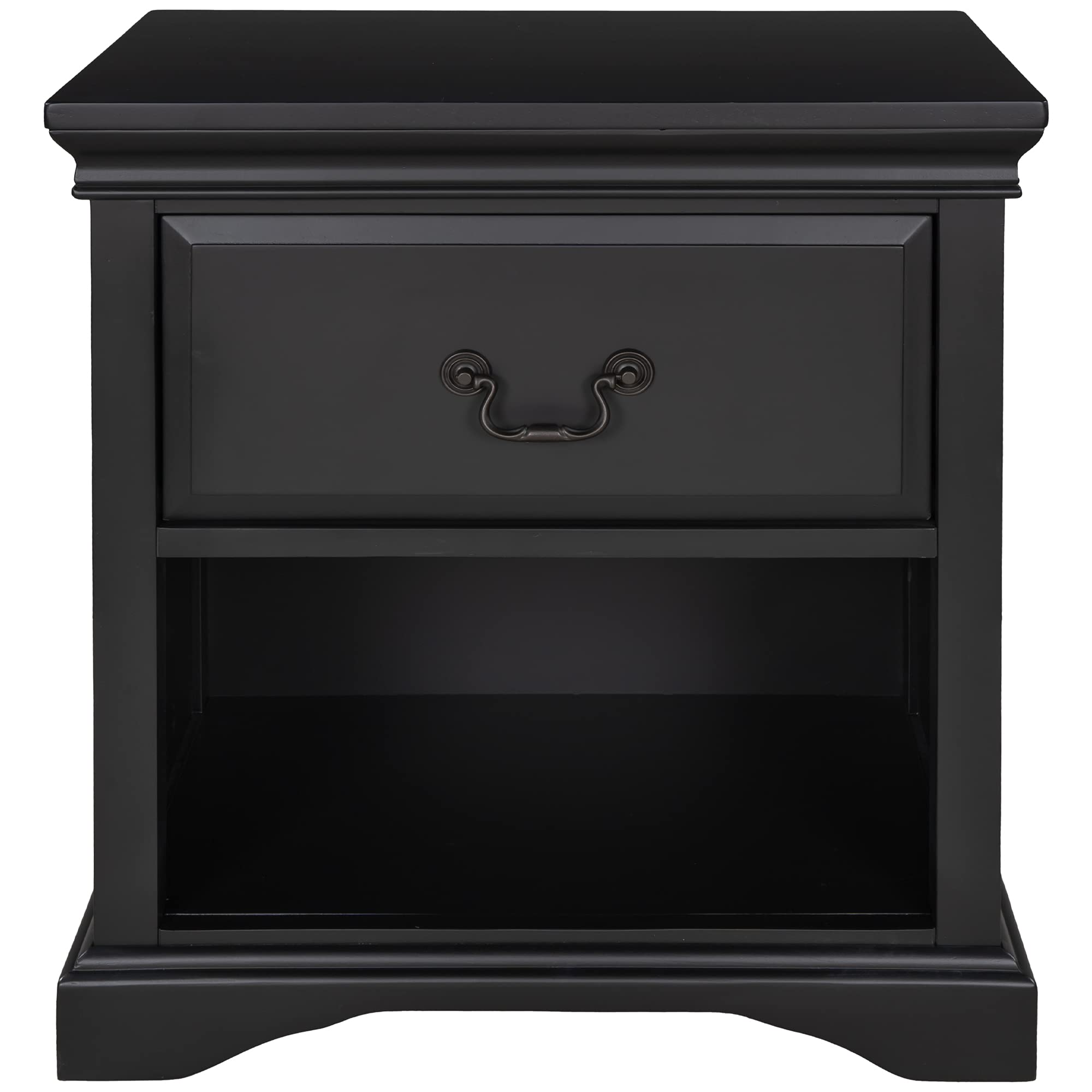 Solid Wood End Table Nightstand with 1 Drawer & Shelf - Rustic Retro Side Table for Living Room, Bedroom & Office - Traditional Storage Sofa Table in Black - Perfect for Small Spaces, Reading Nooks & Guest Rooms