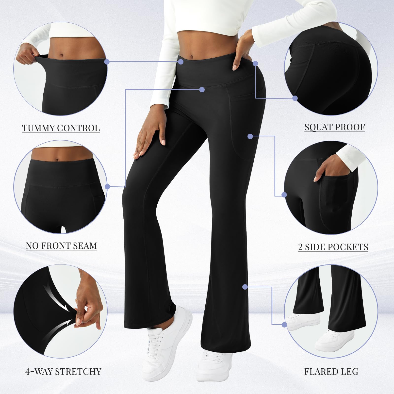 Women's High Waisted Flare Yoga Pants with Pockets - Bootcut Bell Bottom Leggings for Yoga, Workout & Casual Wear | Seamless Comfort for Gym, Lounge & Everyday Use