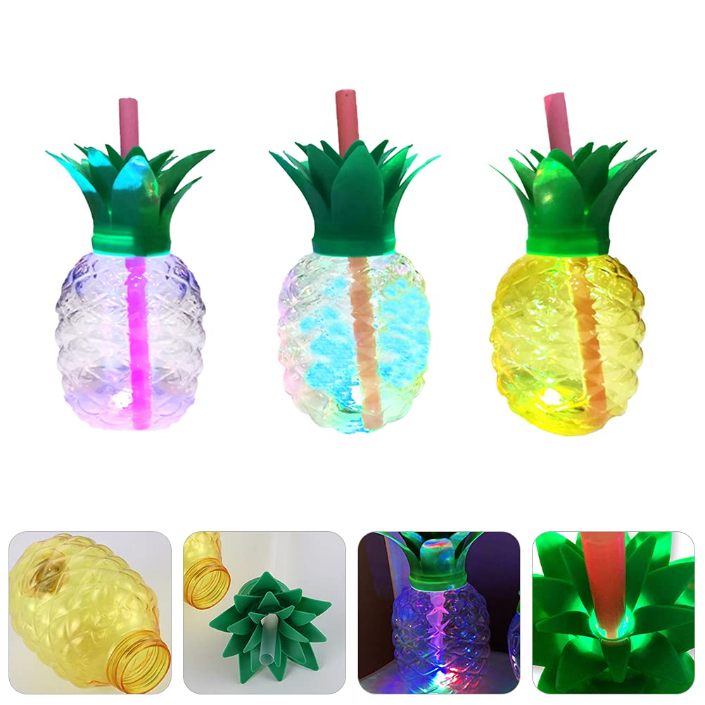 DOITOOL 3-Pack 500ml Pineapple Shaped Cups with Straws & LED Lights - Fun Tropical Drinkware for Pool Parties, Summer BBQs, and Beach Vacations
