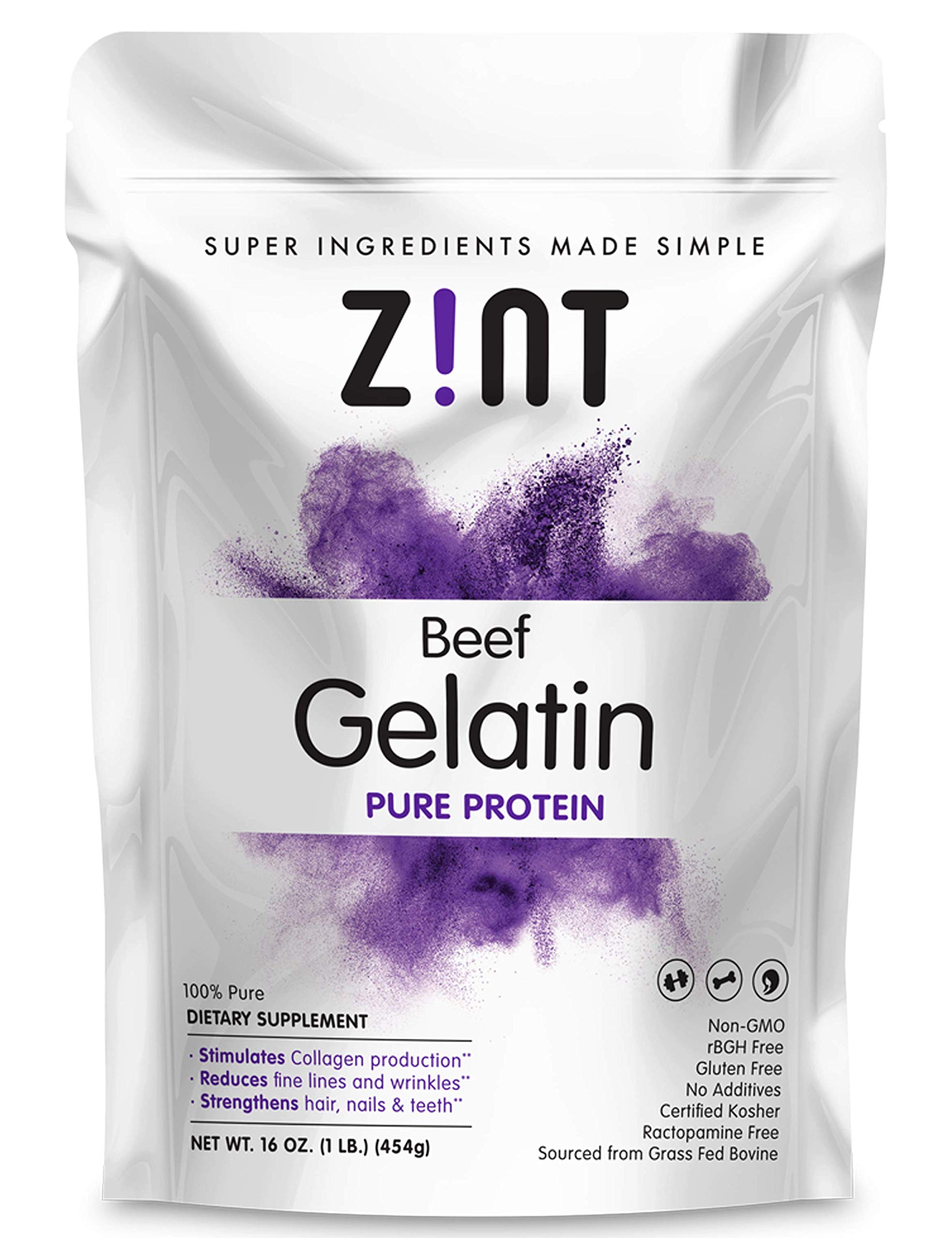 Zint Grass-Fed Beef Gelatin Protein Powder - 16 oz Pouch | Keto & Paleo Friendly | Supports Joint Health & Digestion | Ideal for Smoothies, Baking & Protein Shakes