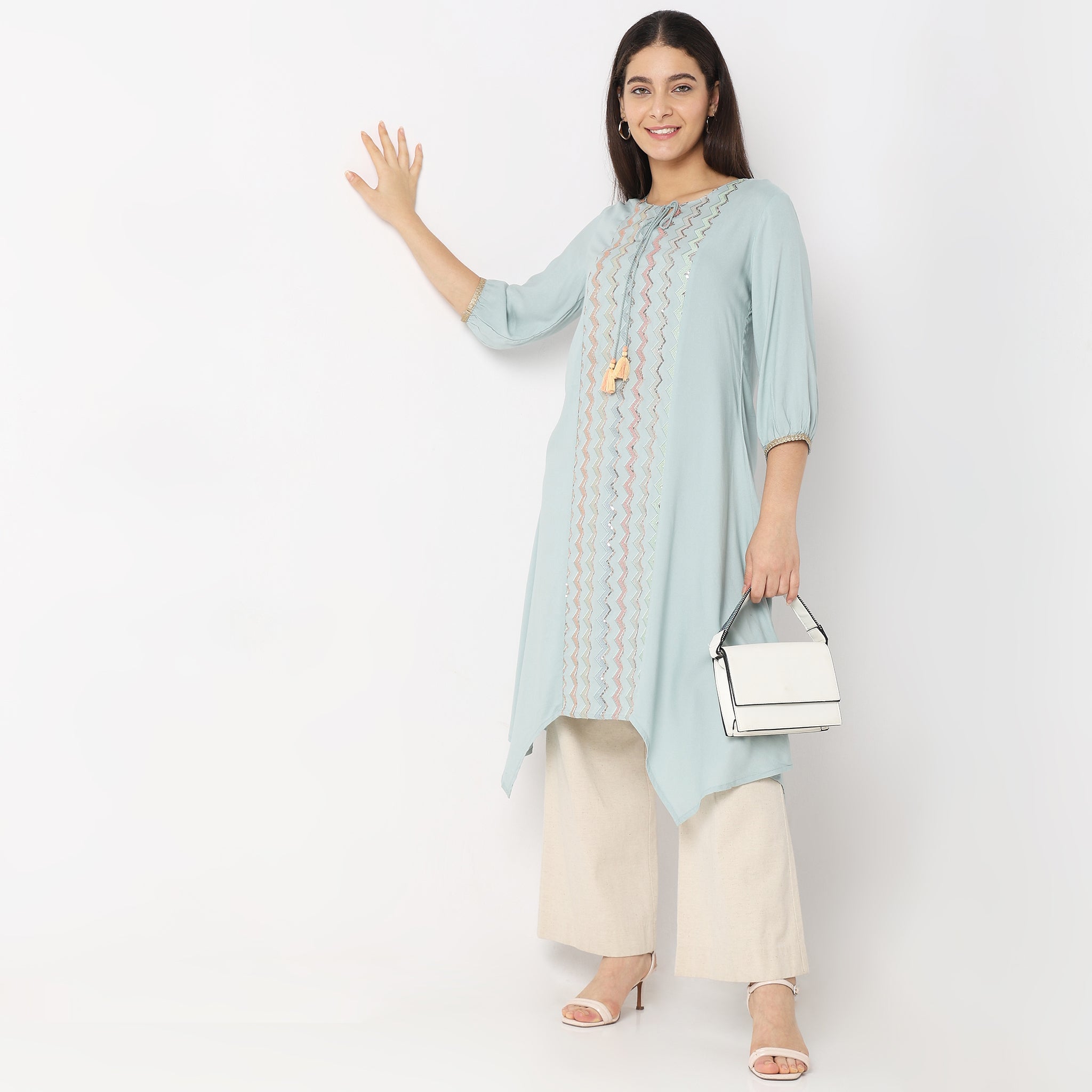 Elegant Mid Flare Embroidered Kurta for Women | Traditional Indian Tunic Top | Perfect for Festivals, Weddings & Casual Wear