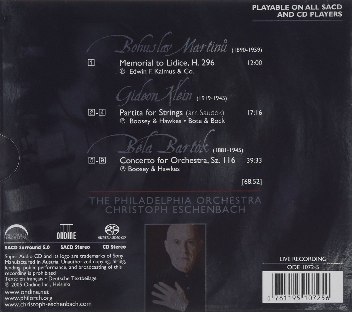Bartók Concerto for Orchestra, Martinu Memorial to Lidice & Klein Partita for Strings - Classical Music CD for Relaxation, Study and Dinner Parties