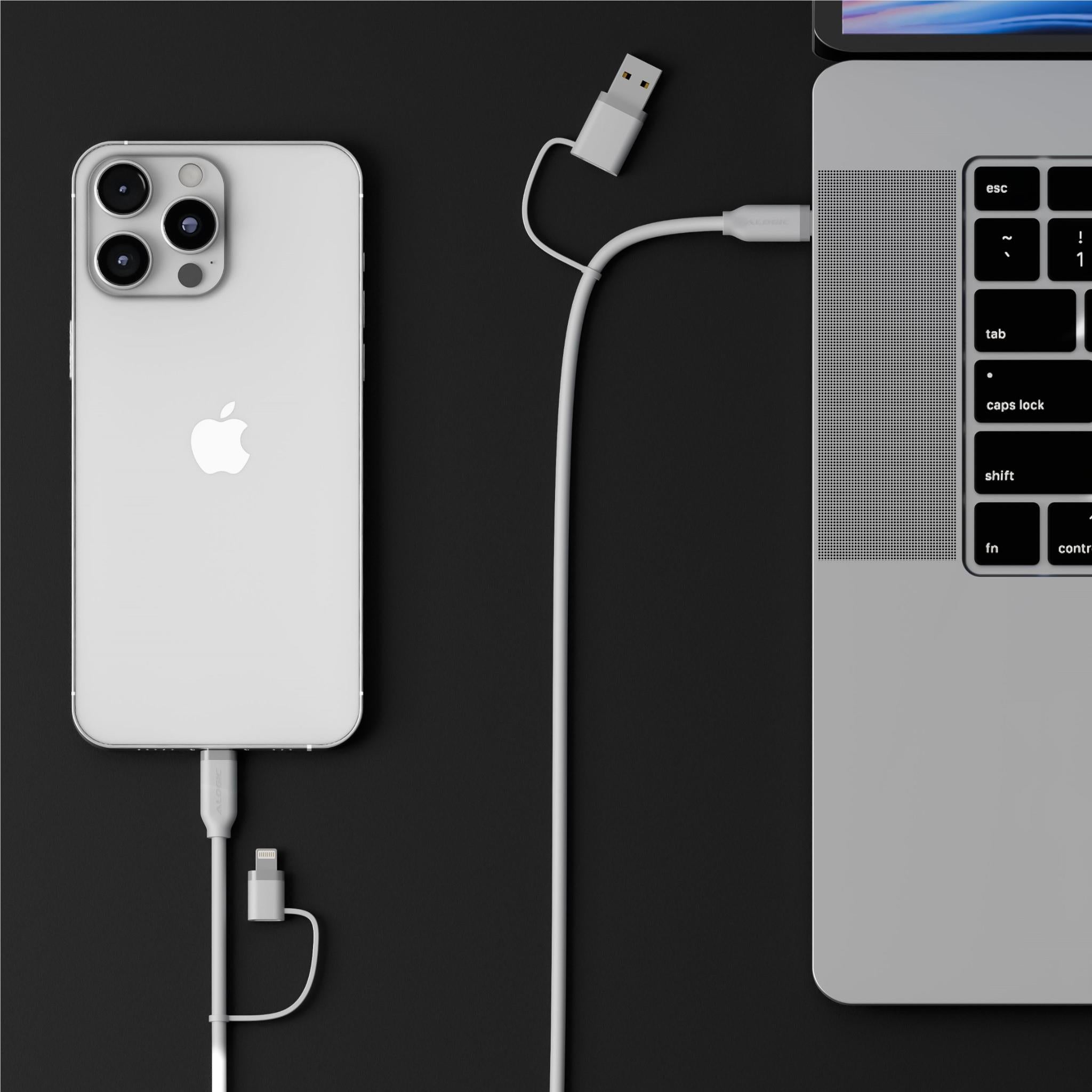 ALOGIC Elements Silicone Archer 4-in-1 100W Fast Charging USB-C Cable 1.5m (White) - Compatible with iPhone 15, MacBook, iPad, Samsung Galaxy for Home, Office & Travel Charging