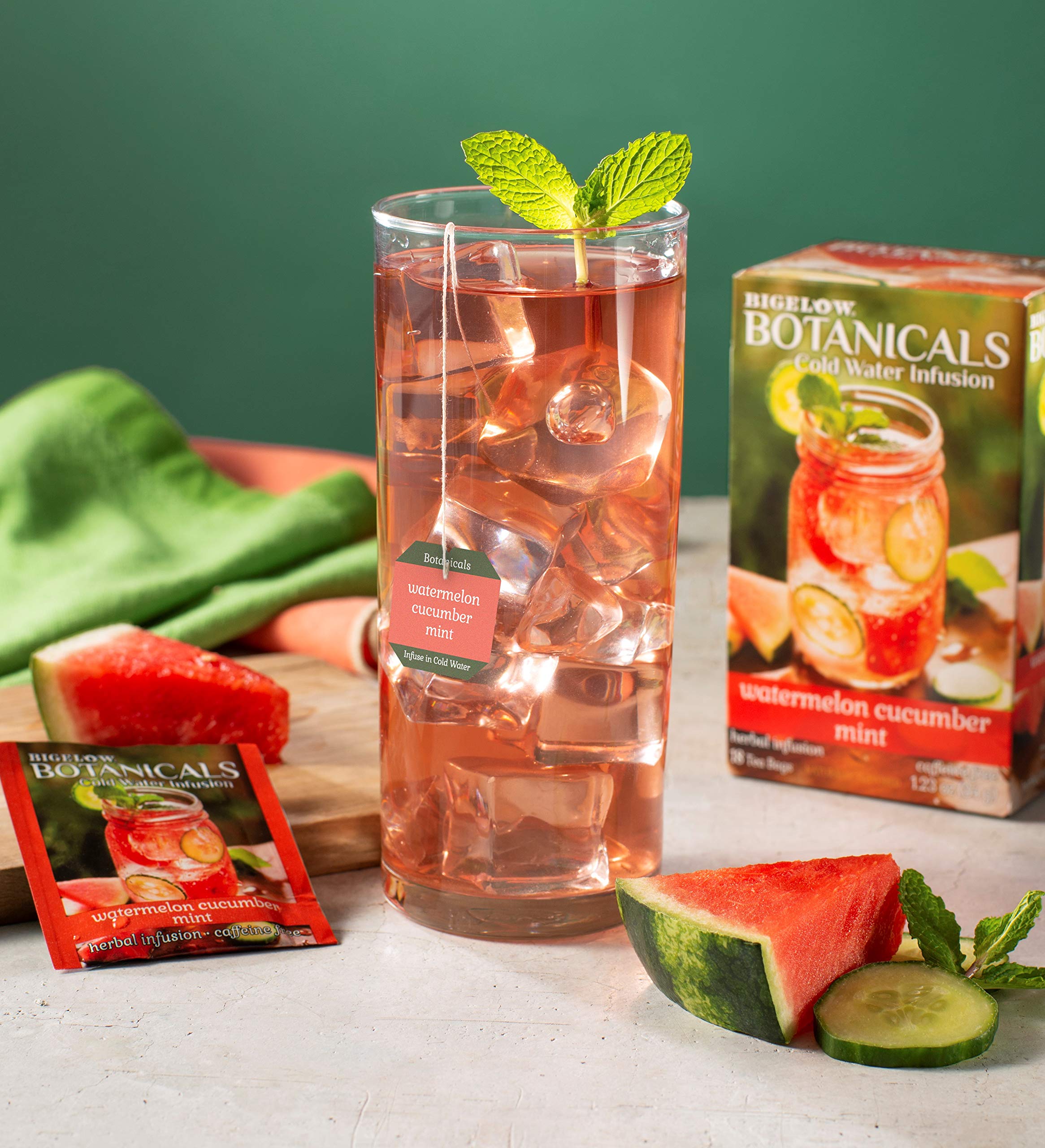 Bigelow Botanicals Cold Water Infusion Watermelon Cucumber Mint Herbal Tea Bags - Caffeine Free, 18 Count (Pack of 1) | Refreshing Iced Tea for Summer, Detox & Hydration | Perfect for Home, Office & Outdoor Activities