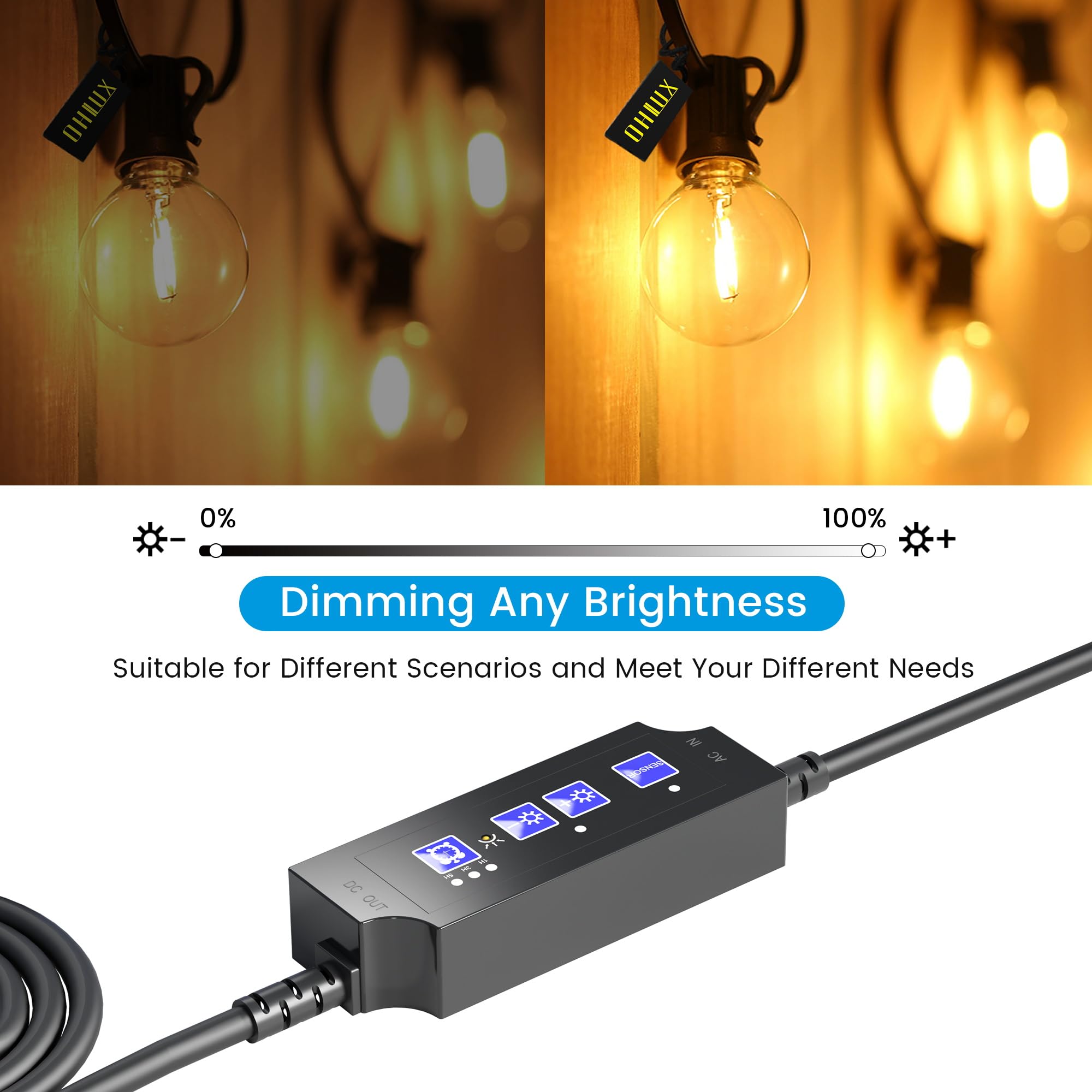 OHLUX 360W Outdoor Smart Dimmer Plug for String Lights - Dusk to Dawn Timer, Weatherproof Patio Light Dimmer Switch with Memory Function | Perfect for Backyard, Garden, Deck & Outdoor Party Lighting