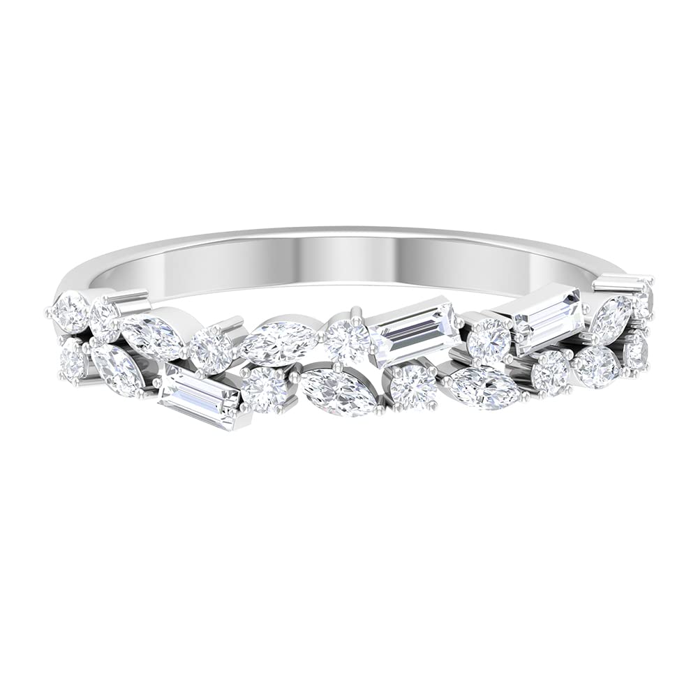 1/2 CT Moissanite Cluster Semi Eternity Ring - 14K Solid Gold Women's Wedding Band, Anniversary Gift, Stackable Ring for Bridal Jewelry & Special Occasions
