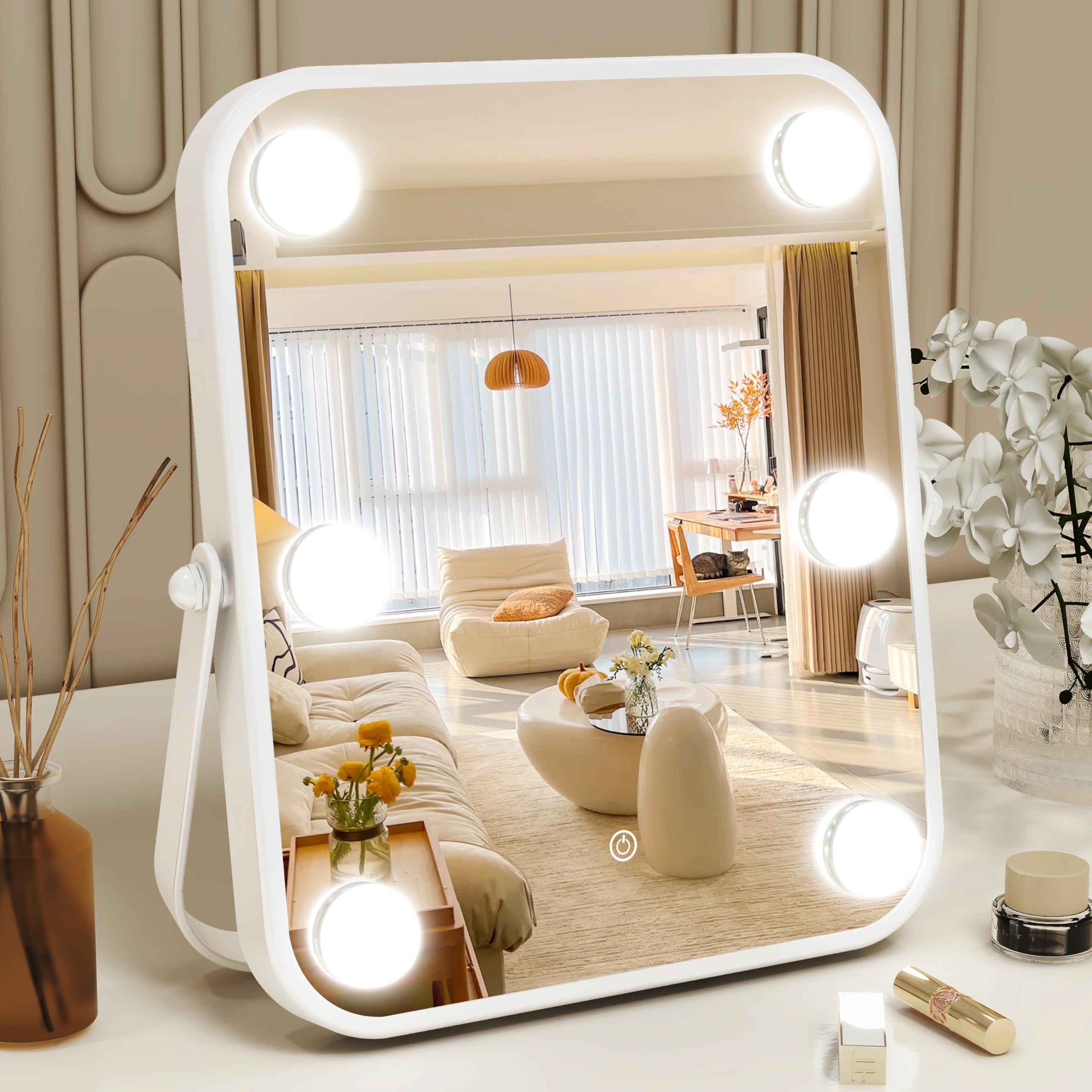 10x12 Inch Dimmable LED Vanity Mirror with Touch Control - Portable Makeup Mirror for Travel & Home