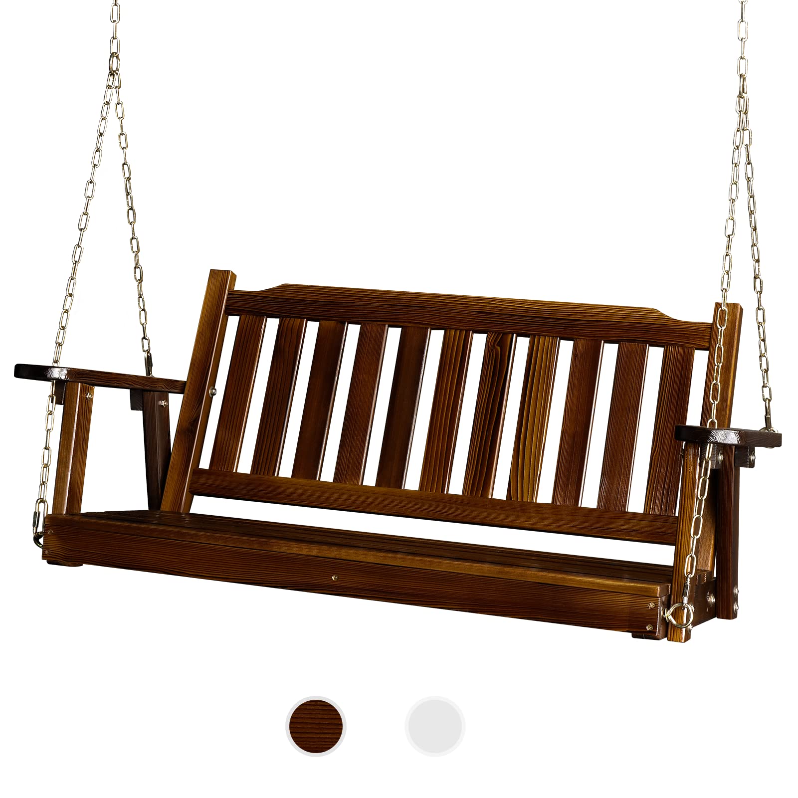 VINGLI Upgraded Heavy Duty 880 LBS Capacity 4 FT Patio Swing - Solid Fir Wood Porch Swing with Rustic Design for Outdoor Garden, Yard, Balcony, or Tree - Perfect for Relaxing, Lounging, and Enjoying Nature