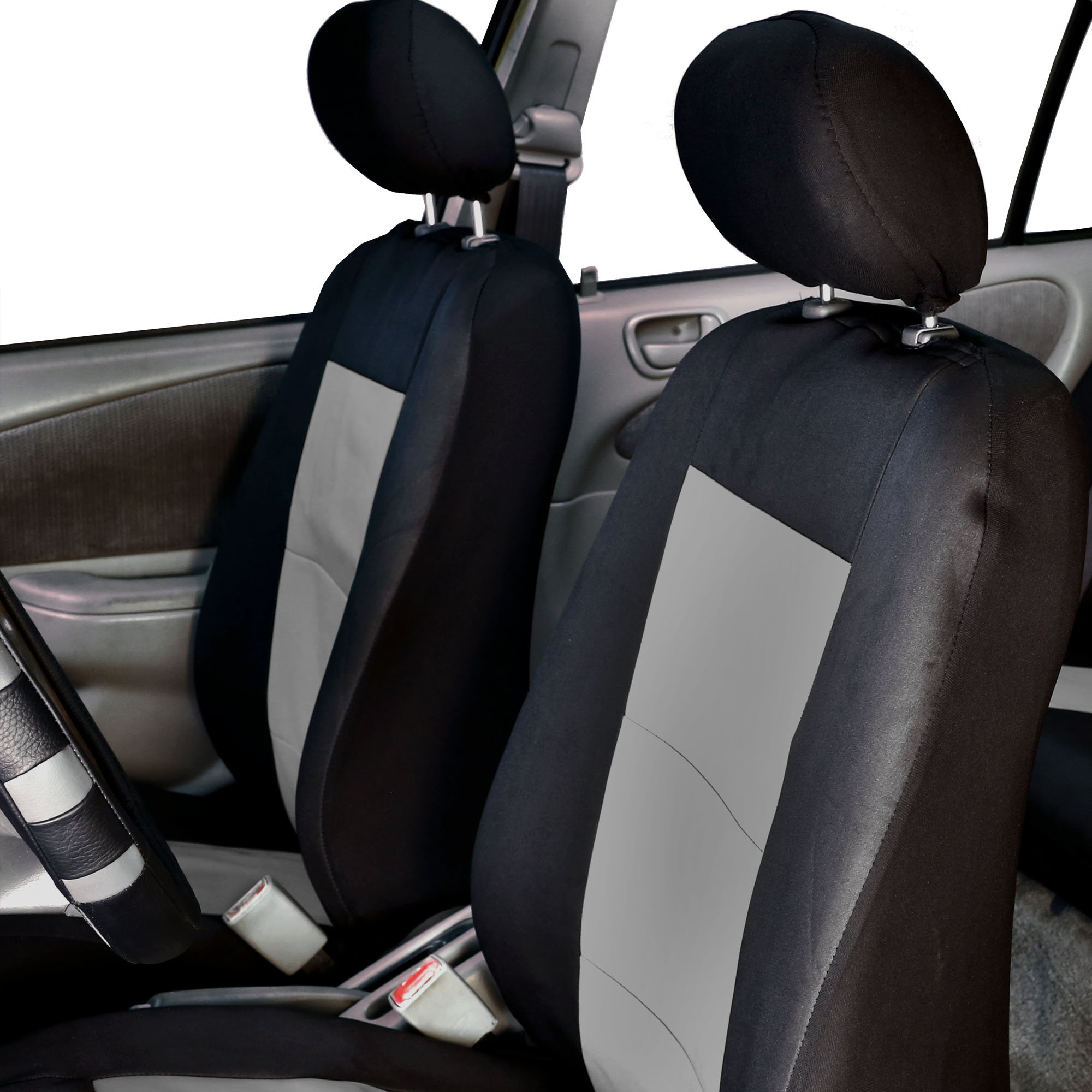 FH Group Universal Fit Neoprene Car Seat Covers - Full Set for Front & Back Seats | Waterproof, Washable & Durable | Compatible with SUV, Sedan, Van (Gray) | Perfect for Road Trips, Daily Commute & Pet Protection
