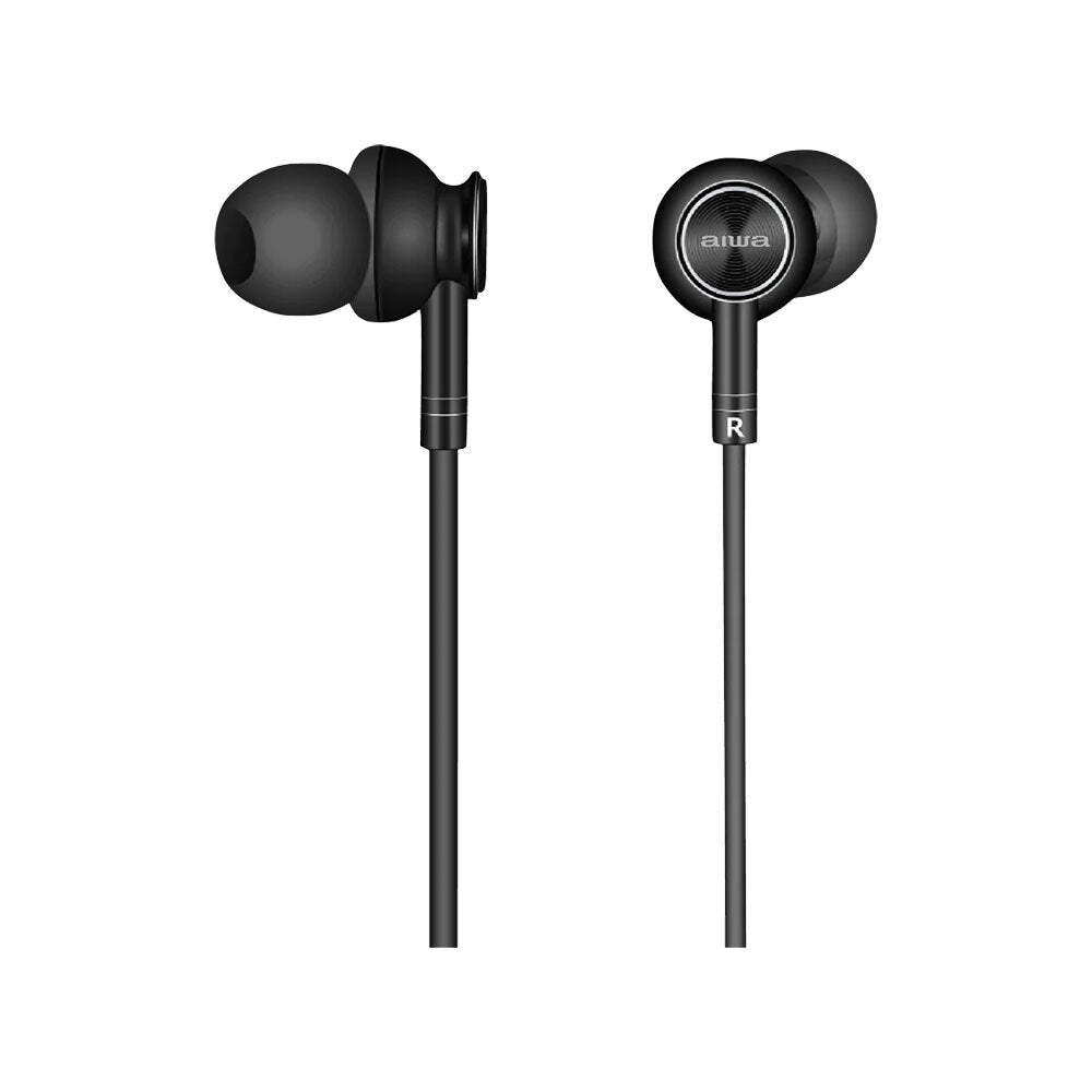 Aiwa In-Ear Gel Performance Wired Earbuds with Microphone - Noise Isolating Headphones for Running, Gym & Travel (Black) - Crystal Clear Sound for Music, Calls & Gaming