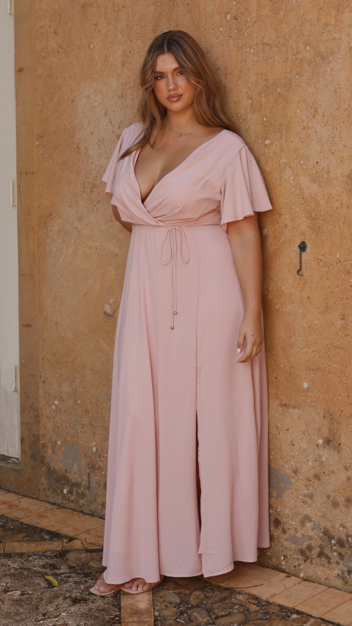 Charlize Maxi Dress for Women - Elegant Dusty Pink Flowy Long Dress for Summer, Beach, Wedding & Special Occasions
