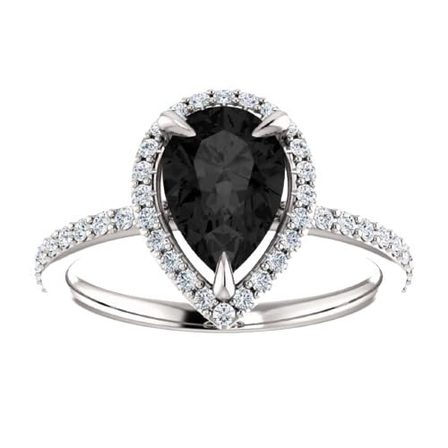 1 CT Natural Black Diamond Halo Pear Shape Engagement Ring in 10K White Gold – Elegant Tear Drop Black Diamond Ring for Women, Perfect for Proposals, Weddings & Special Occasions (Size 5.5)
