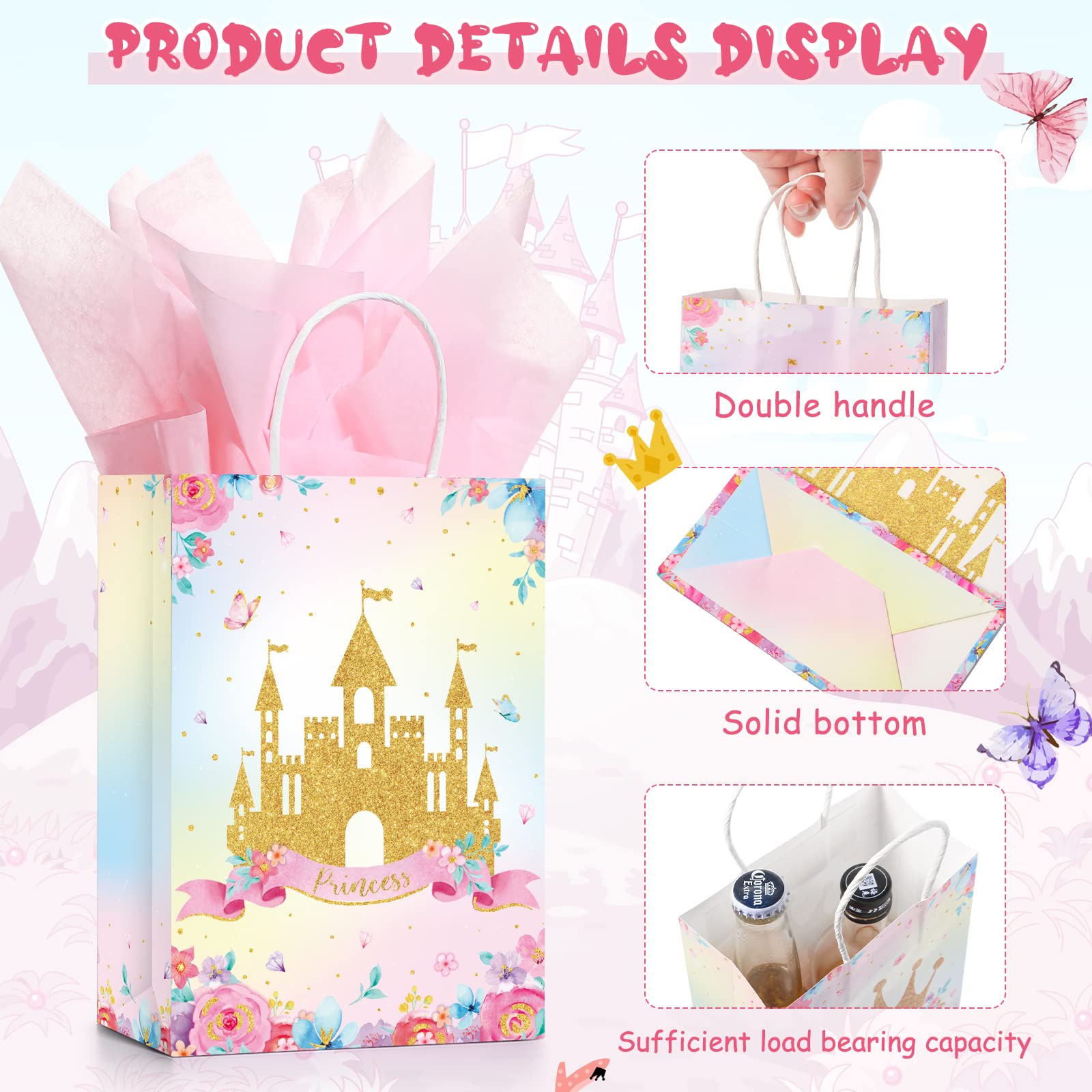 16 Pcs Princess & Prince Party Favor Bags - Elegant Goodie Gift Candy Bags for Birthday, Baby Shower & Royal Themed Parties - Perfect for Kids' Celebrations, Classroom Rewards & Wedding Favors
