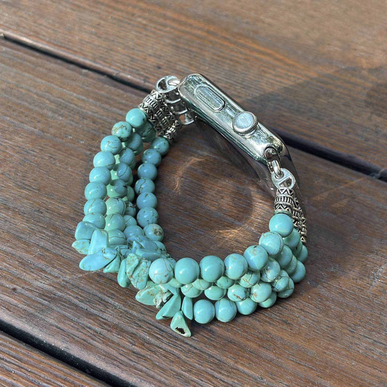 Turquoise Beaded Watch Band for Women - Compatible with Apple Watch 38mm 40mm 41mm 42mm 44mm 45mm 49mm & iWatch Ultra SE Series 9 8 7 6 5 4 3 2 1 - Elastic Replacement Strap for Casual, Office & Boho Style Outfits