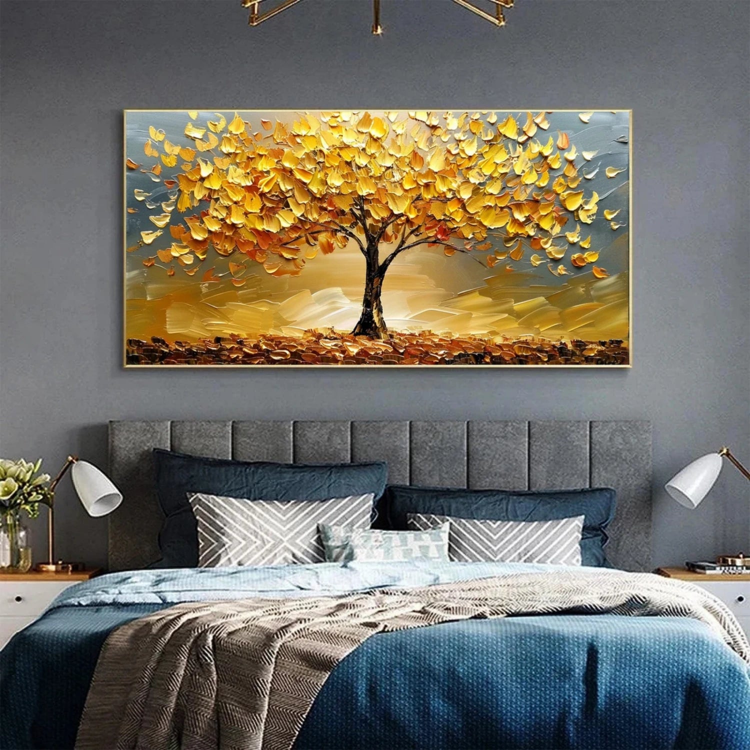 Flower and Tree Painting #FT 193 - Handmade Canvas Wall Art for Home Decor, Living Room, Bedroom & Office