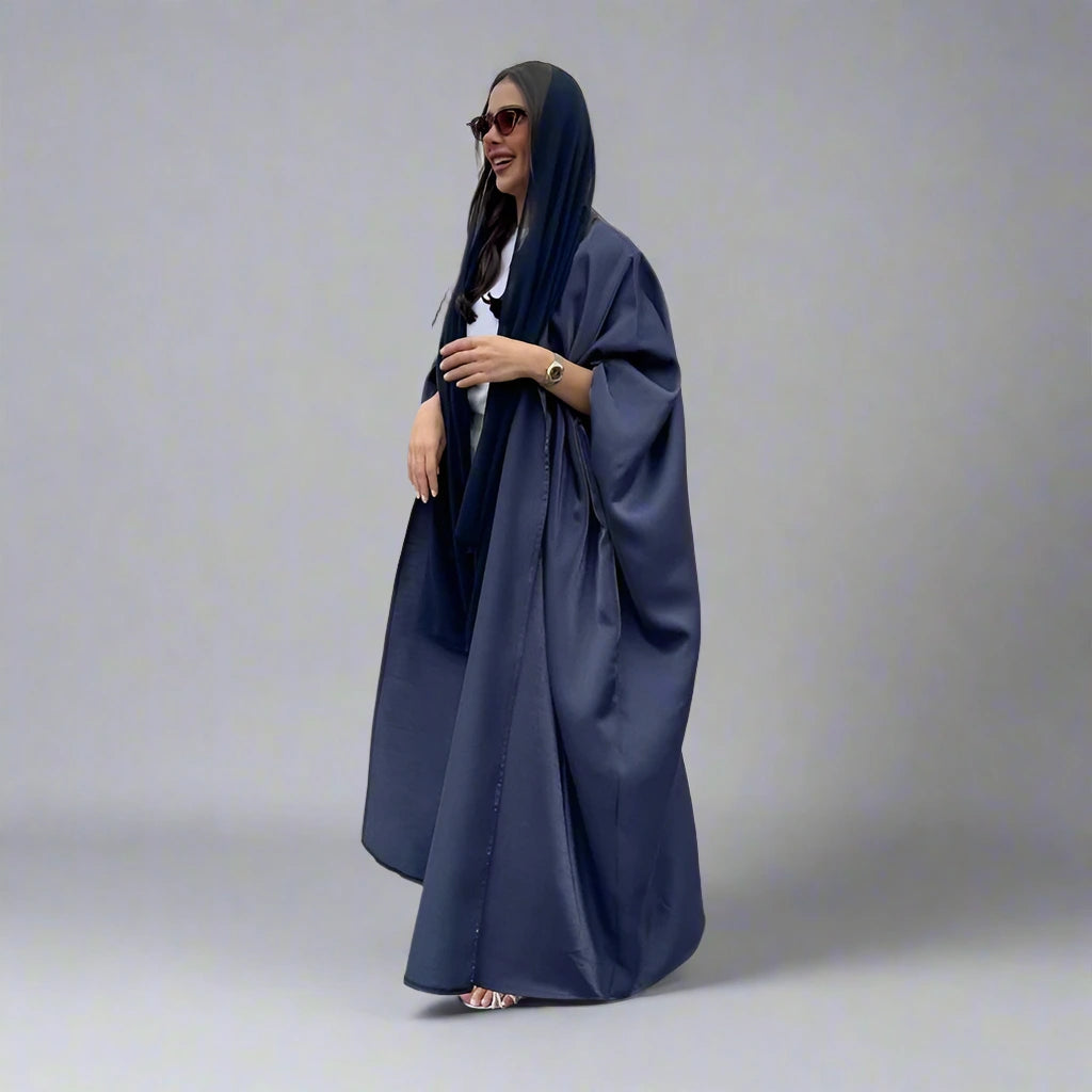 Elegant Hijab Batwing Sleeve Farasha Cardigan Open Abaya Dress for Muslim Women - Modest Islamic Fashion for Prayer, Eid, and Special Occasions