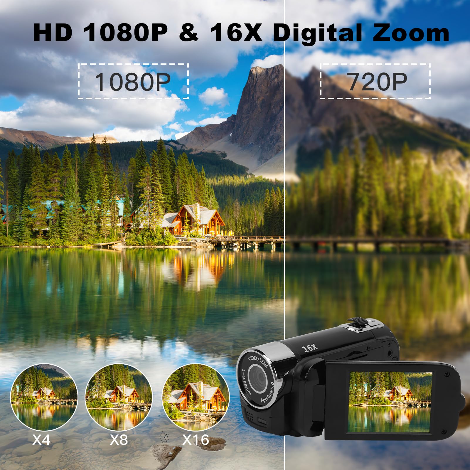 4K HD Video Camera with 16X Zoom & Rotating Screen - Digital Camcorder for Vlogging, YouTube, Travel & Home Movies (US Stock) - Perfect for Vloggers, Travelers & Family Events (Red/Black Options)