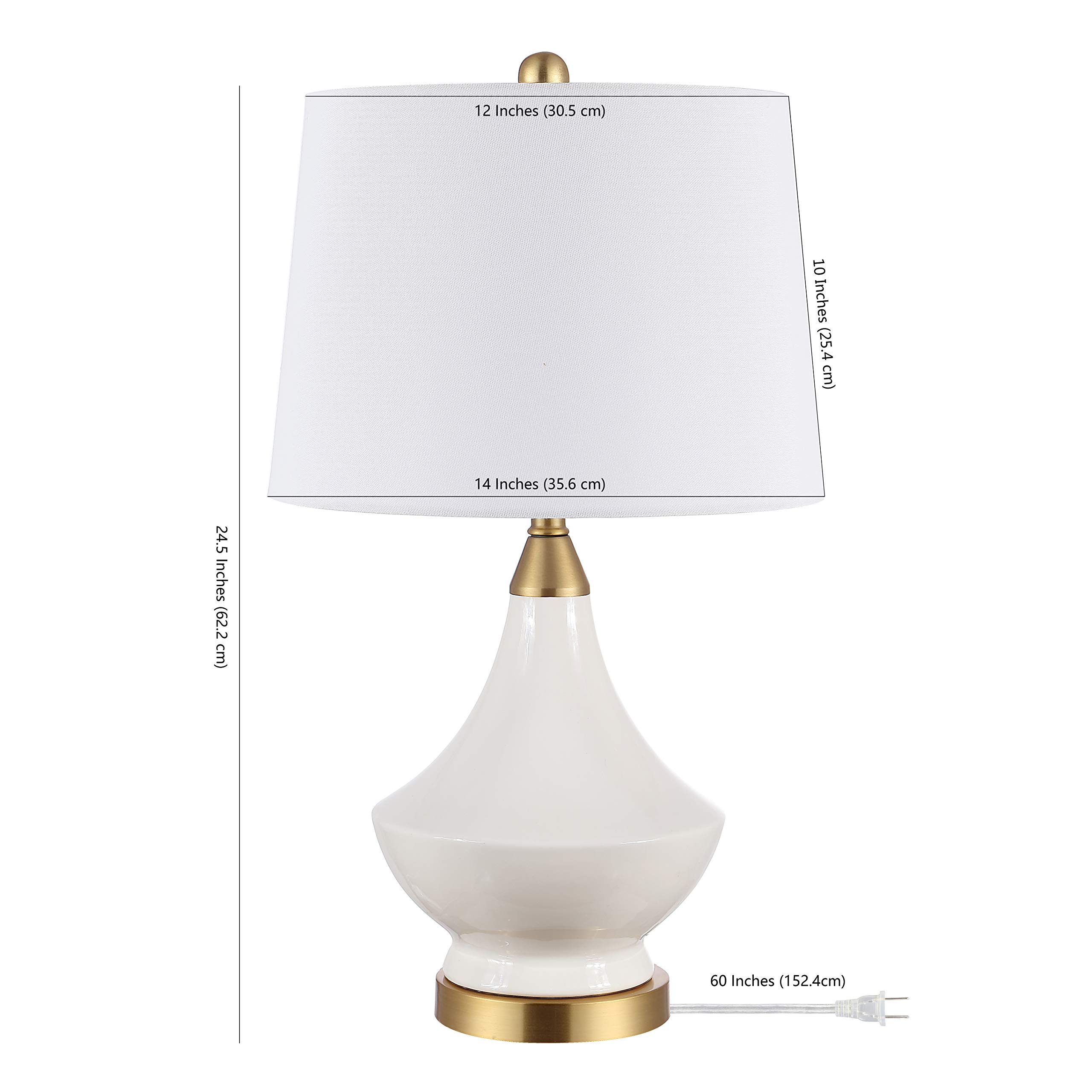 SAFAVIEH Marlowe Modern White Glass 25-inch Table Lamp Set of 2 with LED Bulbs - Bedroom Nightstand, Living Room, Home Office Lighting for Cozy Ambiance and Stylish Decor
