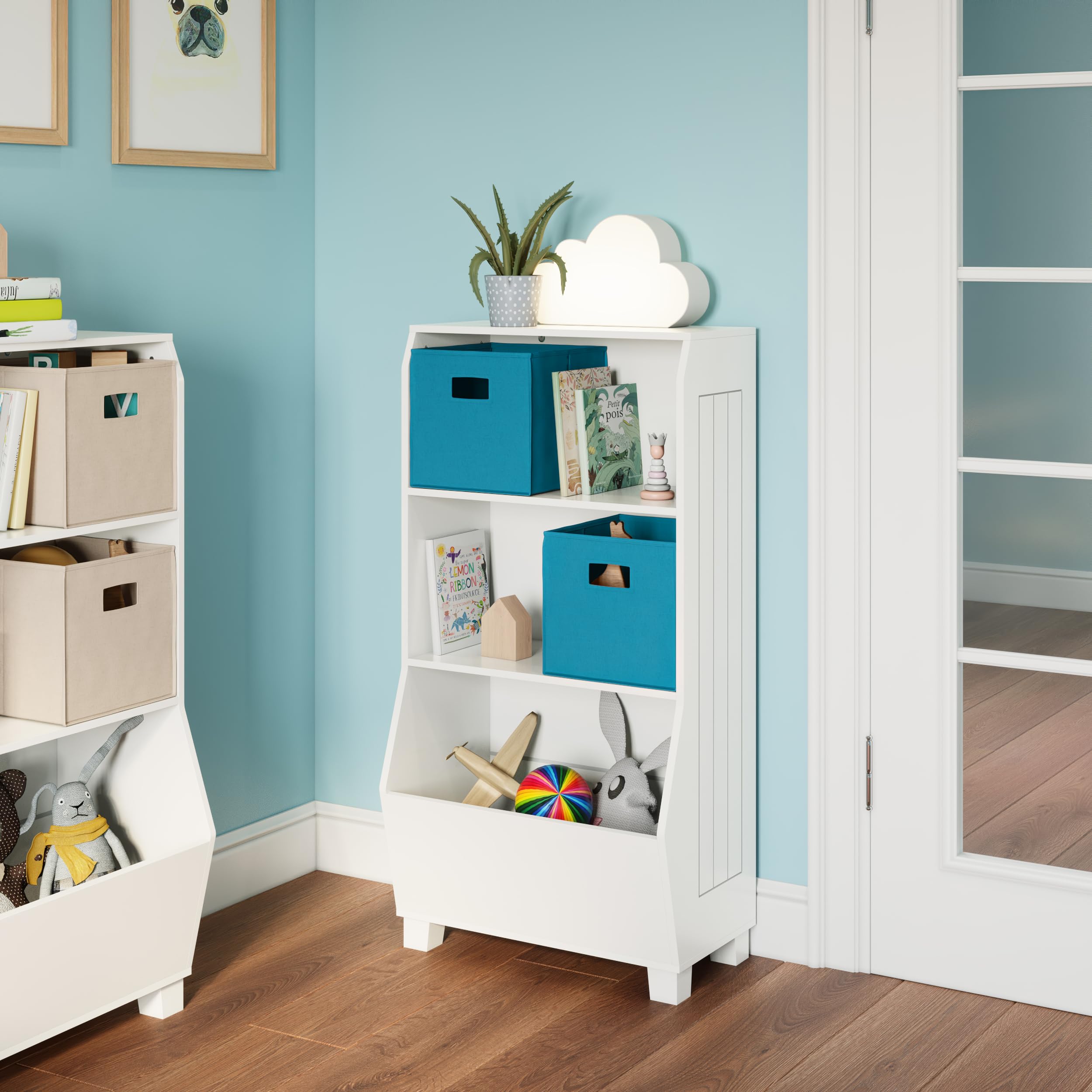 RiverRidge 23-Inch Kids Bookcase with Toy Storage Organizer - White Wooden Bookshelf for Children's Bedroom, Playroom & Nursery Organization