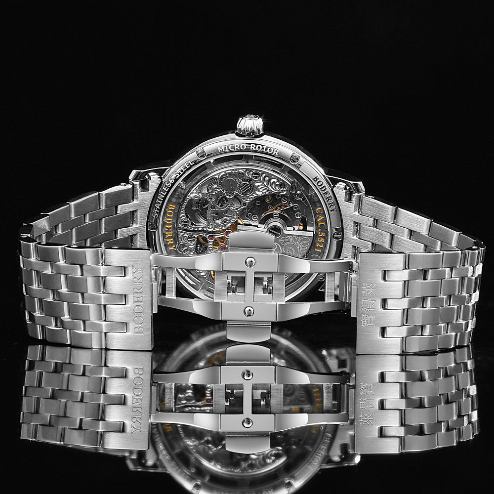 ELITE II Engraved Micro Rotor Automatic Watch - Silver Stainless Steel Luxury Timepiece for Men | Perfect for Business, Formal Events & Gift Giving