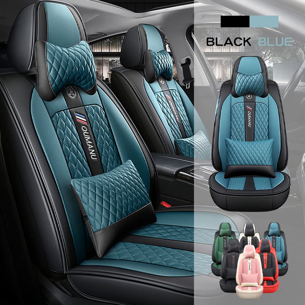 Premium Waterproof Faux Leather Car Seat Covers for Chevy Camaro 1993-2022 - 2-Piece Front Row Set (Black & Blue) - Durable Protection & Luxury Comfort for Daily Driving & Road Trips