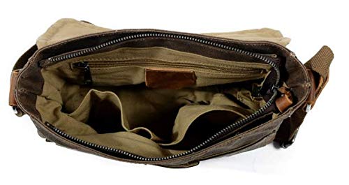 Men's Vintage Waxed Canvas Leather Messenger Bag - 10 Inch Waterproof Crossbody Shoulder Bag for Work, Travel & Everyday Use