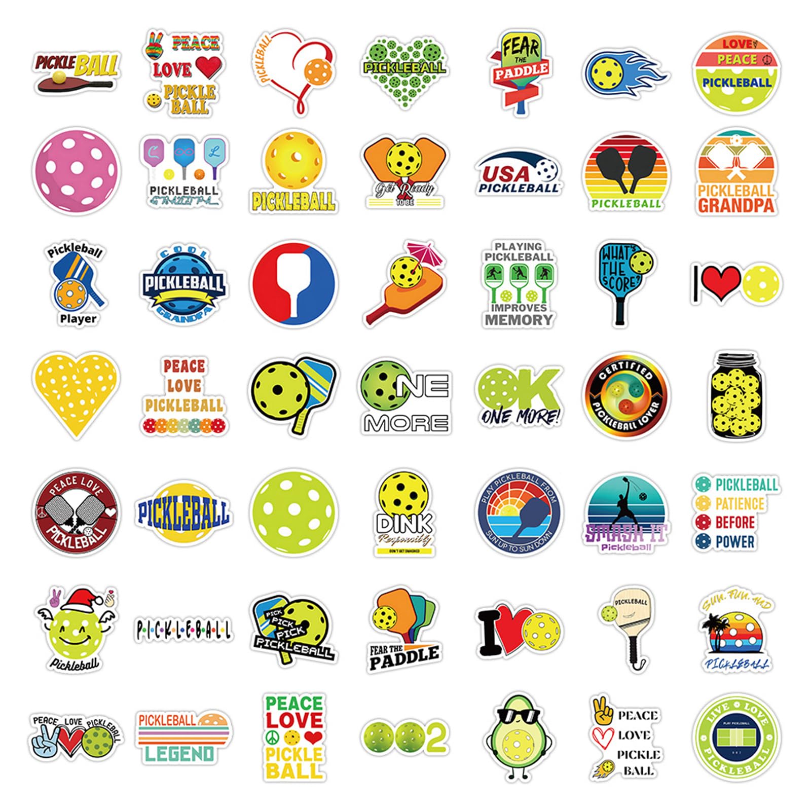 50PCS Waterproof Pickleball Stickers - Vinyl Decals for Water Bottles, Skateboards, Luggage - Perfect Gift for Pickleball & Sports Lovers - Great for Tournaments, Team Spirit & Fan Decorations