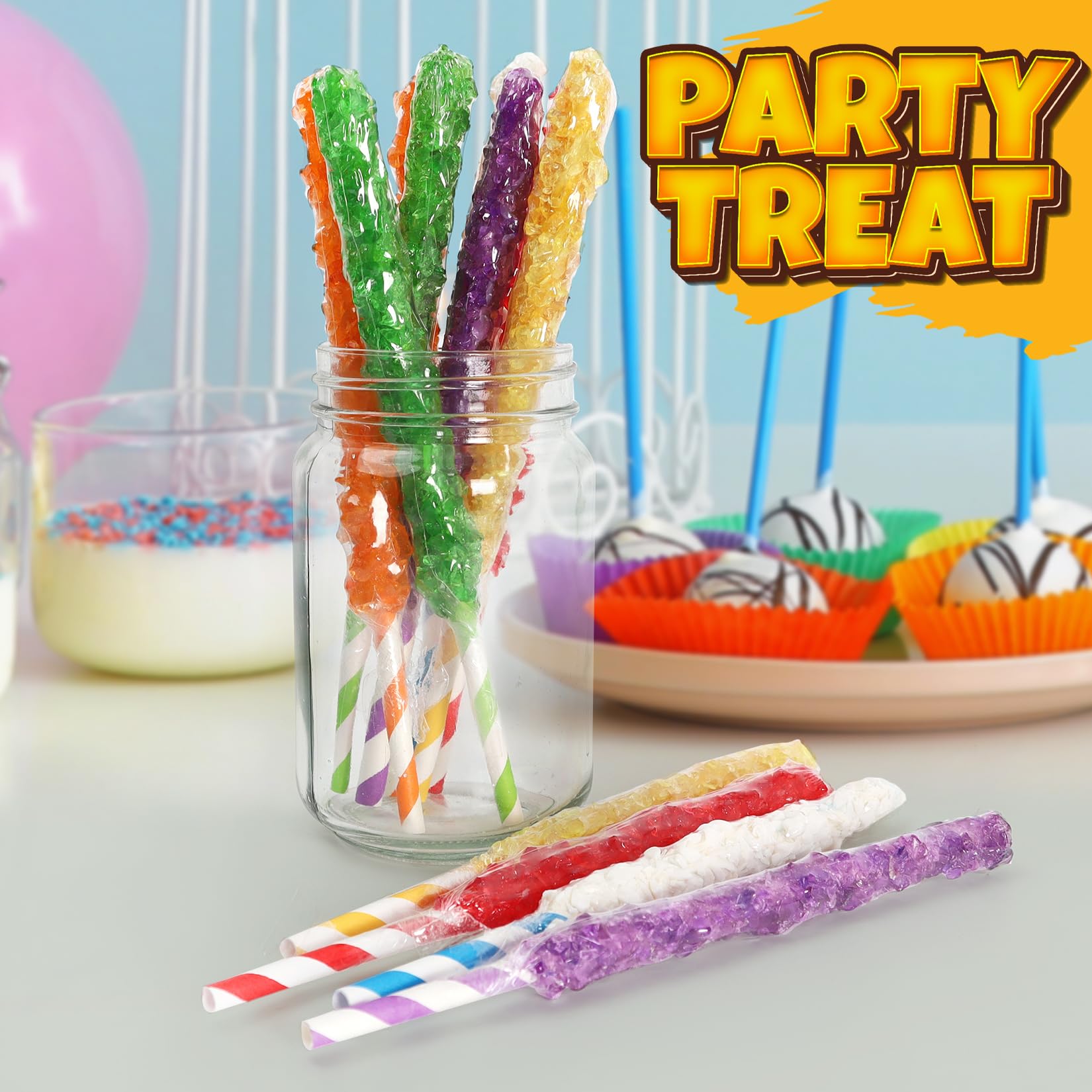 Fusion Select 24 Crystal Rock Candy Sticks - Assorted Flavored Hard Sugar Lollipops - Individually Wrapped Bulk Candy for Parties, Buffets & Kids Treats - Perfect for Birthday Celebrations, Wedding Favors & Classroom Rewards