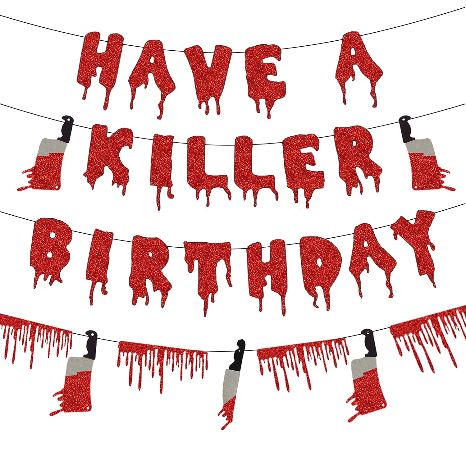 Spooky Halloween Horror Birthday Party Decorations - Killer Birthday Banner, Blood Drop Garland & Vampire Themed Party Supplies - Perfect for Scary Birthday Parties, Halloween Events & Horror Movie Nights