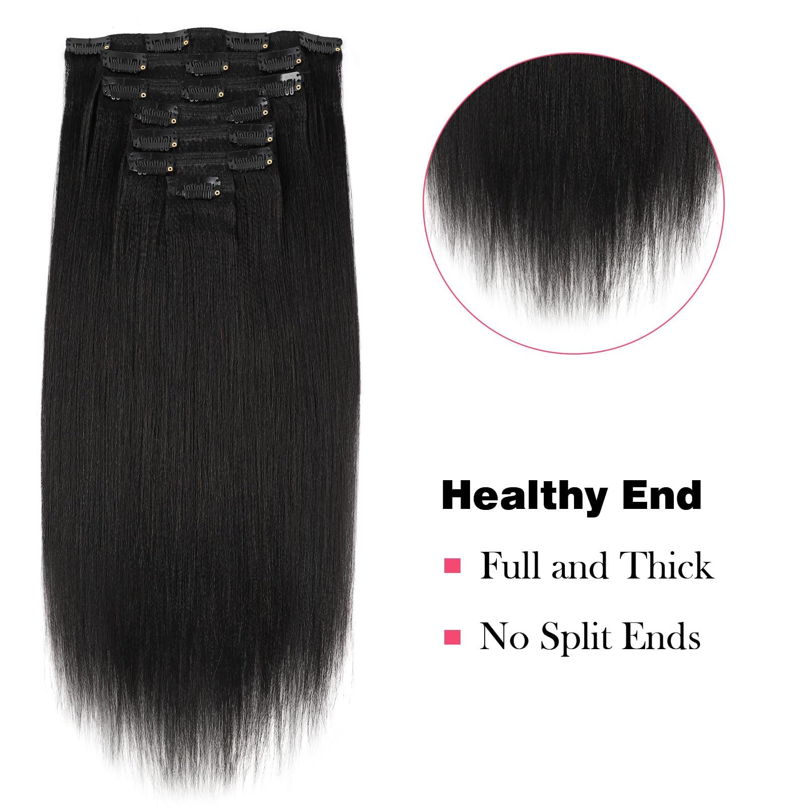 Premium 32 Inch Italian Yaki Human Hair Clip-in Extensions - 7pcs 120g Natural Black Straight Hair with 17 Clips for African American Women | Perfect for Volume Boost, Styling & Everyday Wear