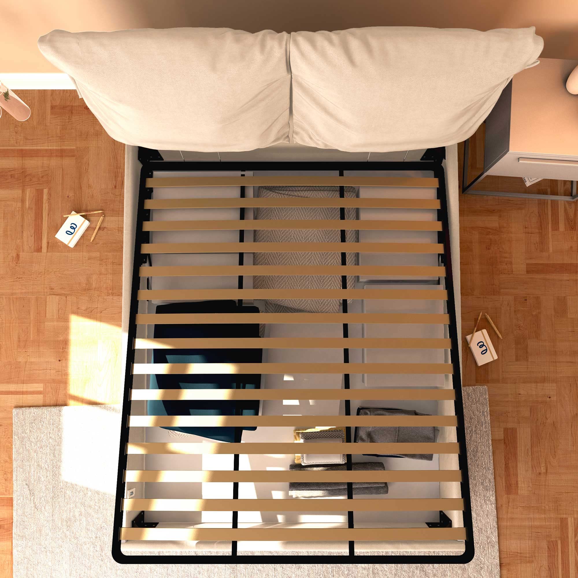 Baldiflex Single Bed with Storage - Licia Soft Synthetic Leather Upholstery, Slatted Base for Single Mattresses, 160 x 200 cm, Padded Headboard in White - Perfect for Small Bedrooms, Guest Rooms & Studio Apartments