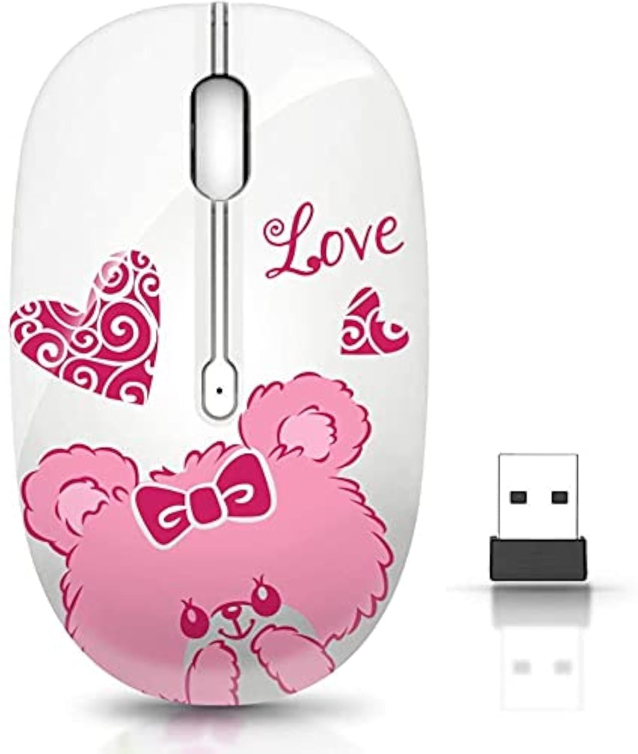 Wireless Mouse with Nano Receiver - Silent Click, Portable Optical Mouse for PC, Laptop, MacBook - Perfect for Office, Travel & Home Use (Bear Design)