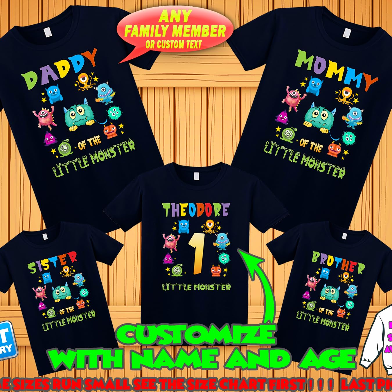 Little Monster Custom T-Shirt | Personalized Monster Birthday Shirt for Kids & Family | Matching Monster Family Shirts for Boys & Girls | Great for Birthday Parties, Family Photos & Themed Events