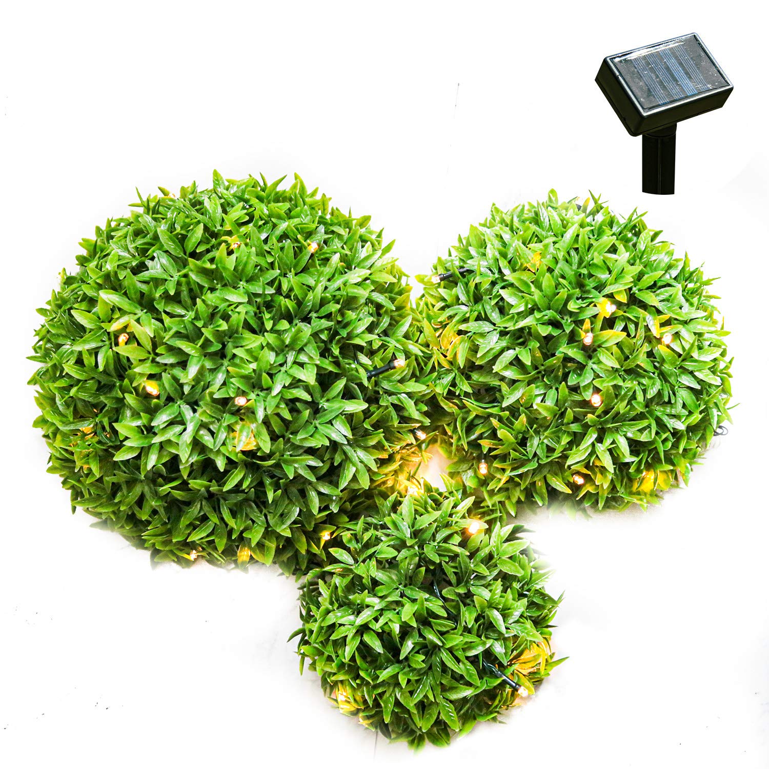 3 Pack Artificial Grass Hemispheres with Solar Lights - Realistic Fake Outdoor Plants for Garden, Lawn, Patio & Yard Decor - UV Resistant Plastic Greenery for Year-Round Landscaping