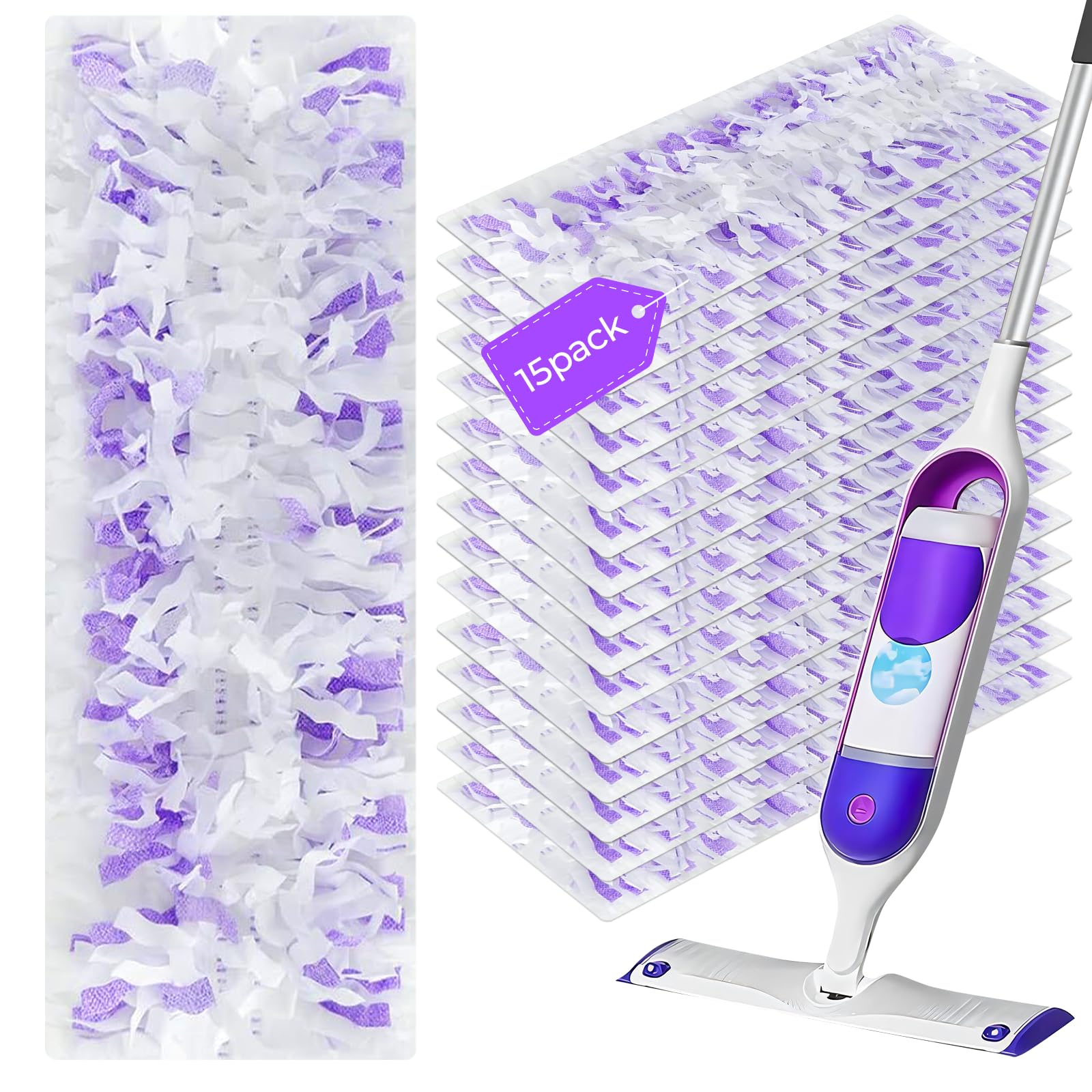15 Pack Power Mop Refills - Disposable Mopping Pads Compatible with Swiffer Power Mop - Multi-Surface Replacement Pads for Wood, Tile & Hard Floors - Quick & Easy Floor Cleaning Solution for Homes & Offices