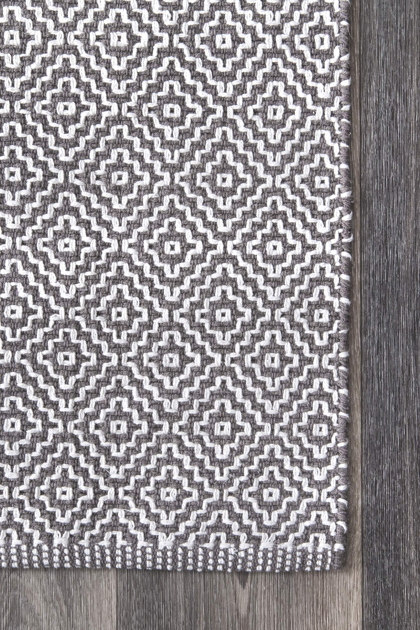 nuLOOM Lorretta Geometric Cotton Area Rug 8' x 10' Grey - Soft Modern Floor Covering for Living Room, Bedroom & Office Decor