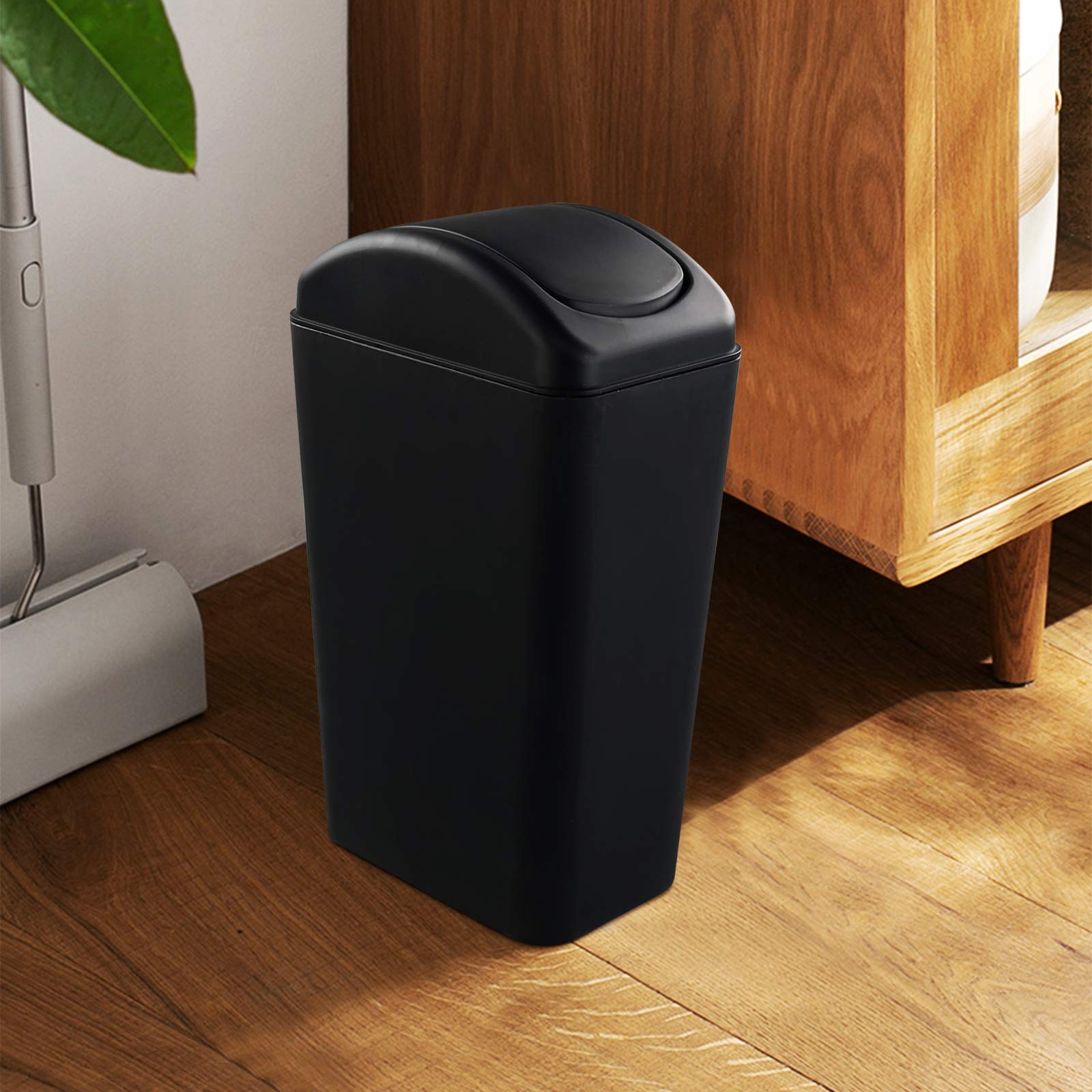 3.5 Gallon Plastic Trash Can with Swing Top Lid - Black Waste Bin for Bathroom, Office, or Kitchen - Durable & Odor-Resistant (1 Pack) - Perfect for Small Spaces & Home Organization